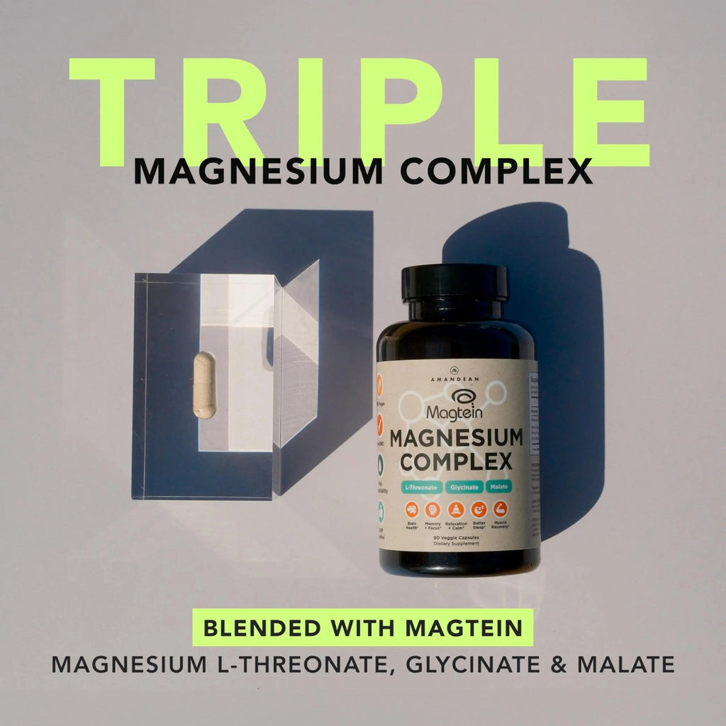 AMANDEAN Magtein Magnesium Complex. L-Threonate, Glycinate, Malate Triple Blend Chelated Magnesium Supplement. 90 Veggie Capsules. High Absorption Branded Ingredients. Brain Health, Sleep, Calm*. - TrustMedUSA