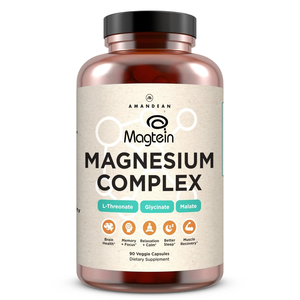 AMANDEAN Magtein Magnesium Complex. L-Threonate, Glycinate, Malate Triple Blend Chelated Magnesium Supplement. 90 Veggie Capsules. High Absorption Branded Ingredients. Brain Health, Sleep, Calm*. - TrustMedUSA