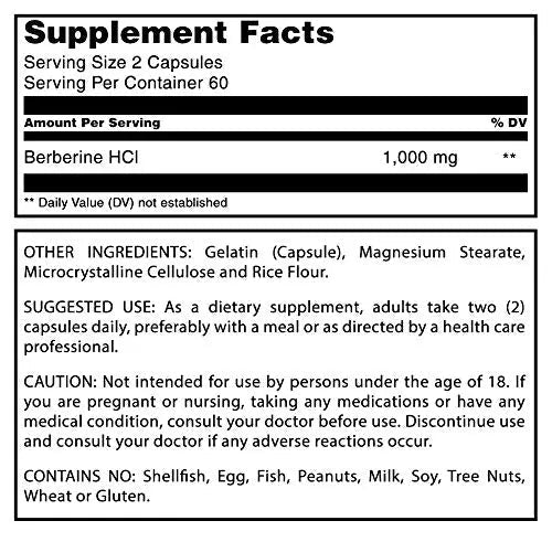 Amazing Formulas Berberine 1000mg Per Serving 120 Capsules Supplement | Non GMO - TrustMedUSA