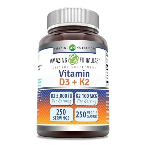 Amazing Formulas Vitamin D3 5000 IU with Vitamin K2 100 Mcg| 250 Veggie Capsules - TrustMedUSA