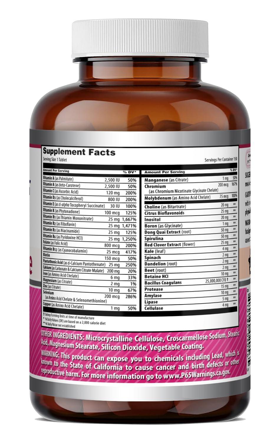Amazing Formulas Women's One Multivitamin | Food Based | 150 Tablets, 5 Month Supply | Complete Blend of 40 Vitamins, Minerals & Probiotics Supplements | Non-GMO | Gluten-Free | Made in USA - TrustMedUSA