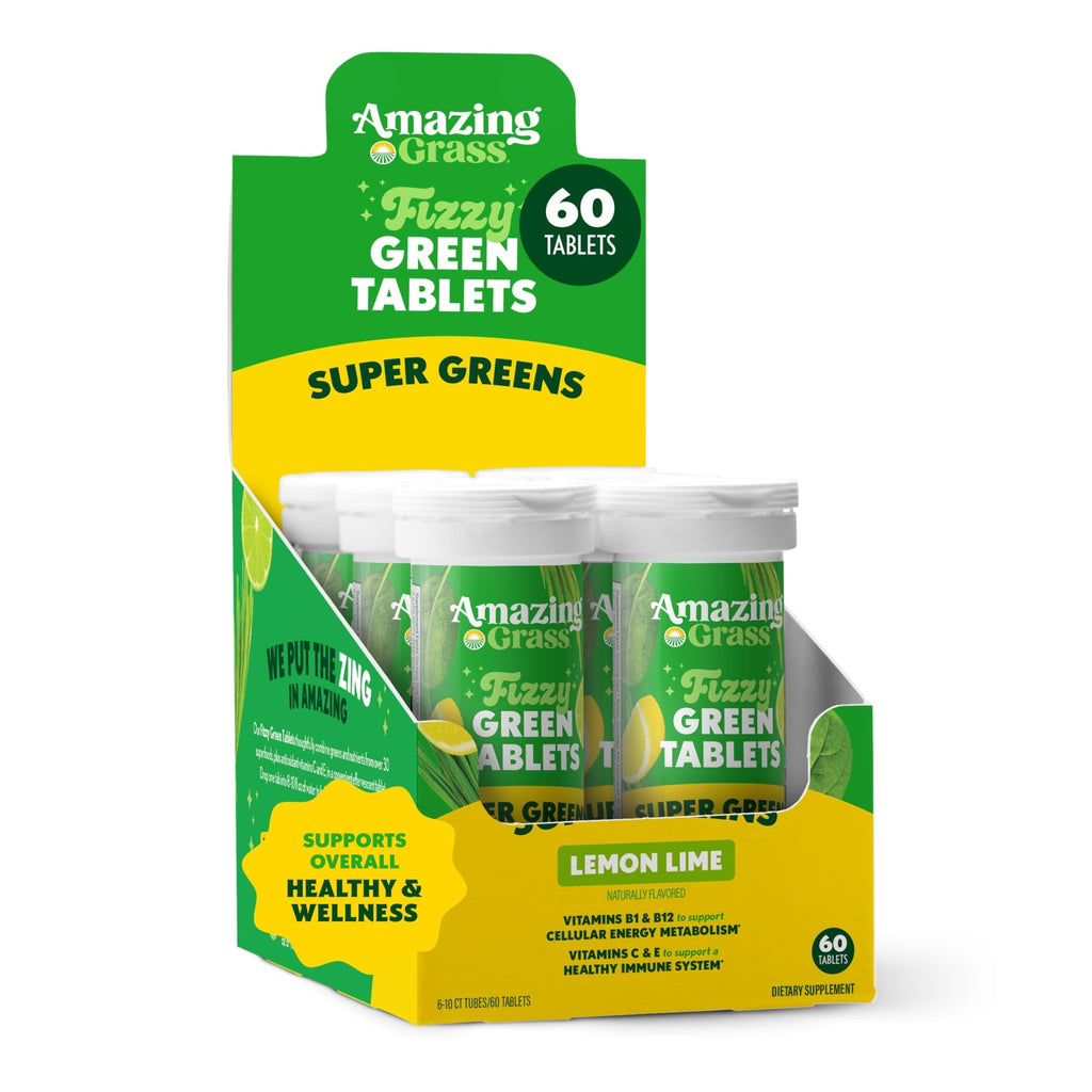 Amazing Grass Effervescent Tablets: Green Superfood Water Flavoring Tablet with Antioxidants & Alkalizing Greens, Lemon Lime, 60 Count - TrustMedUSA