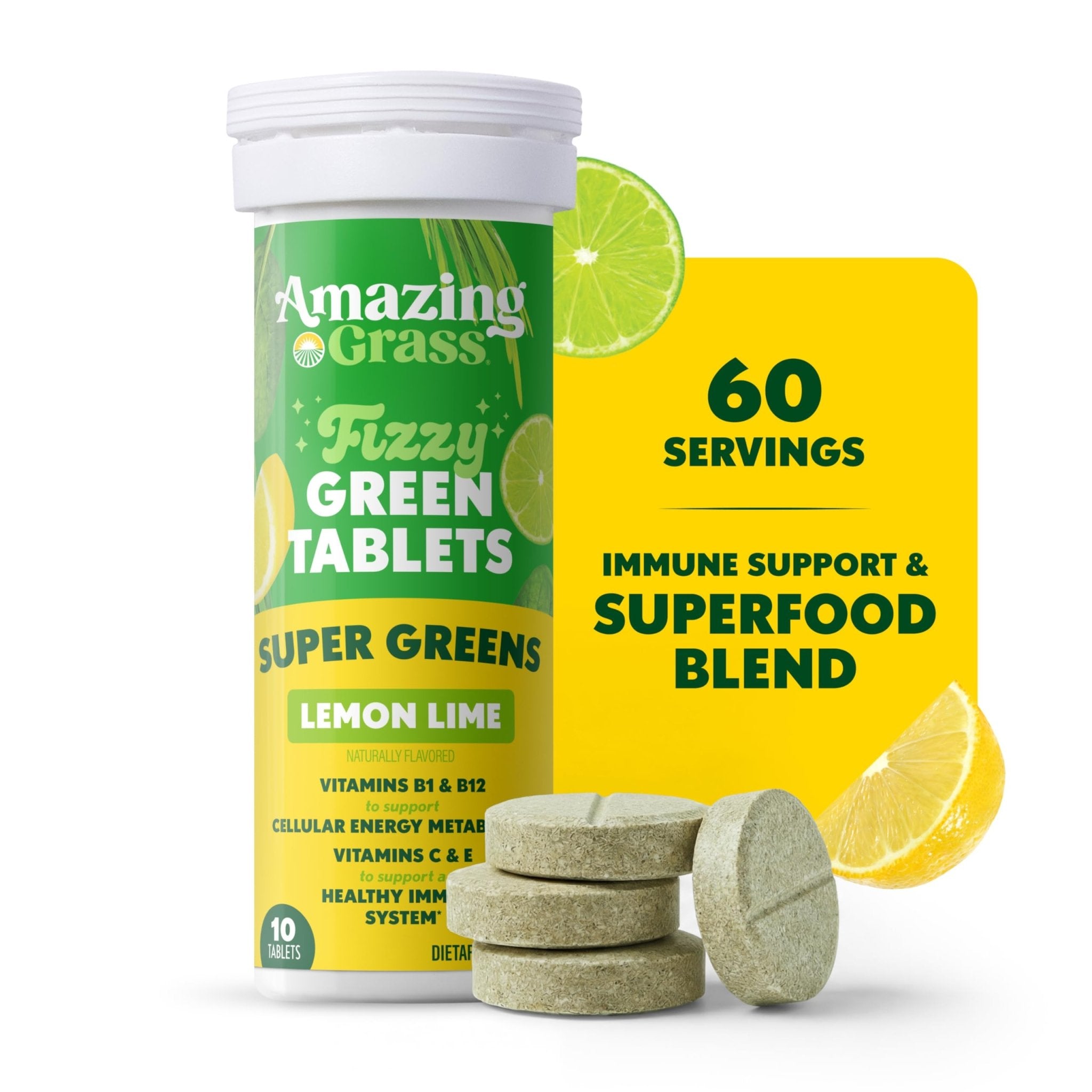 Amazing Grass Effervescent Tablets: Green Superfood Water Flavoring Tablet with Antioxidants & Alkalizing Greens, Lemon Lime, 60 Count - TrustMedUSA