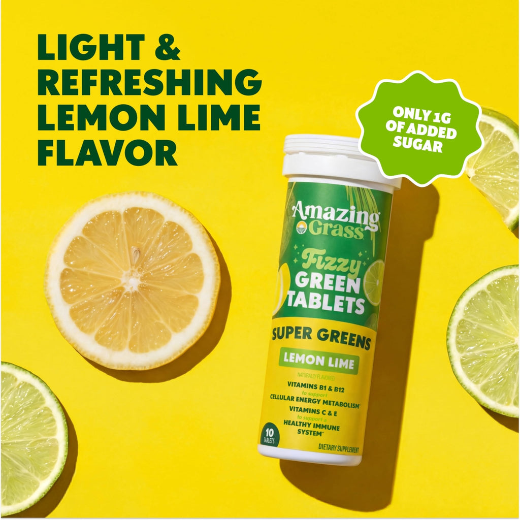 Amazing Grass Effervescent Tablets: Green Superfood Water Flavoring Tablet with Antioxidants & Alkalizing Greens, Lemon Lime, 60 Count - TrustMedUSA