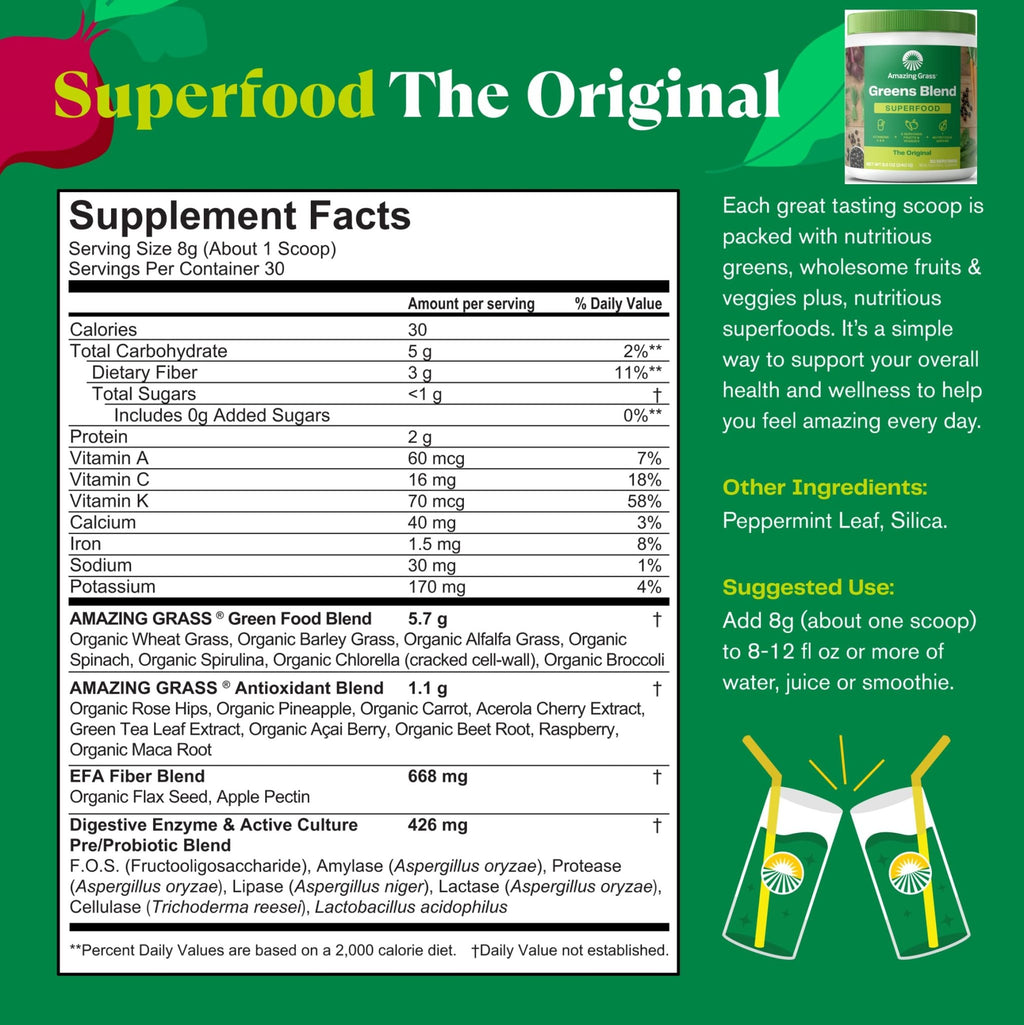 Amazing Grass Greens Blend Superfood: Super Greens Powder Smoothie Mix for Boost Energy, 30 Servings & Nature Fuel Power Beets Powder, Beet Root Powder, Support Natural Energy, 30 Servings - TrustMedUSA