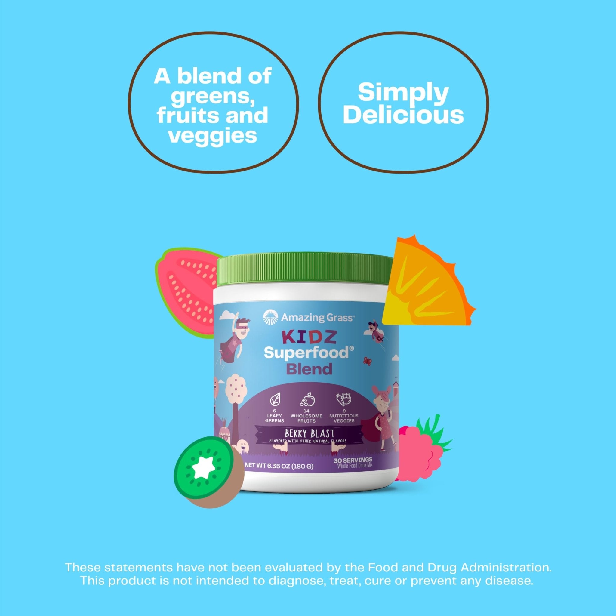Amazing Grass Kidz Superfood: Organic Greens, Fruits, Veggies, Beet Root Powder & Probiotics for Healthy Kids, Berry Blast, 30 Servings - TrustMedUSA