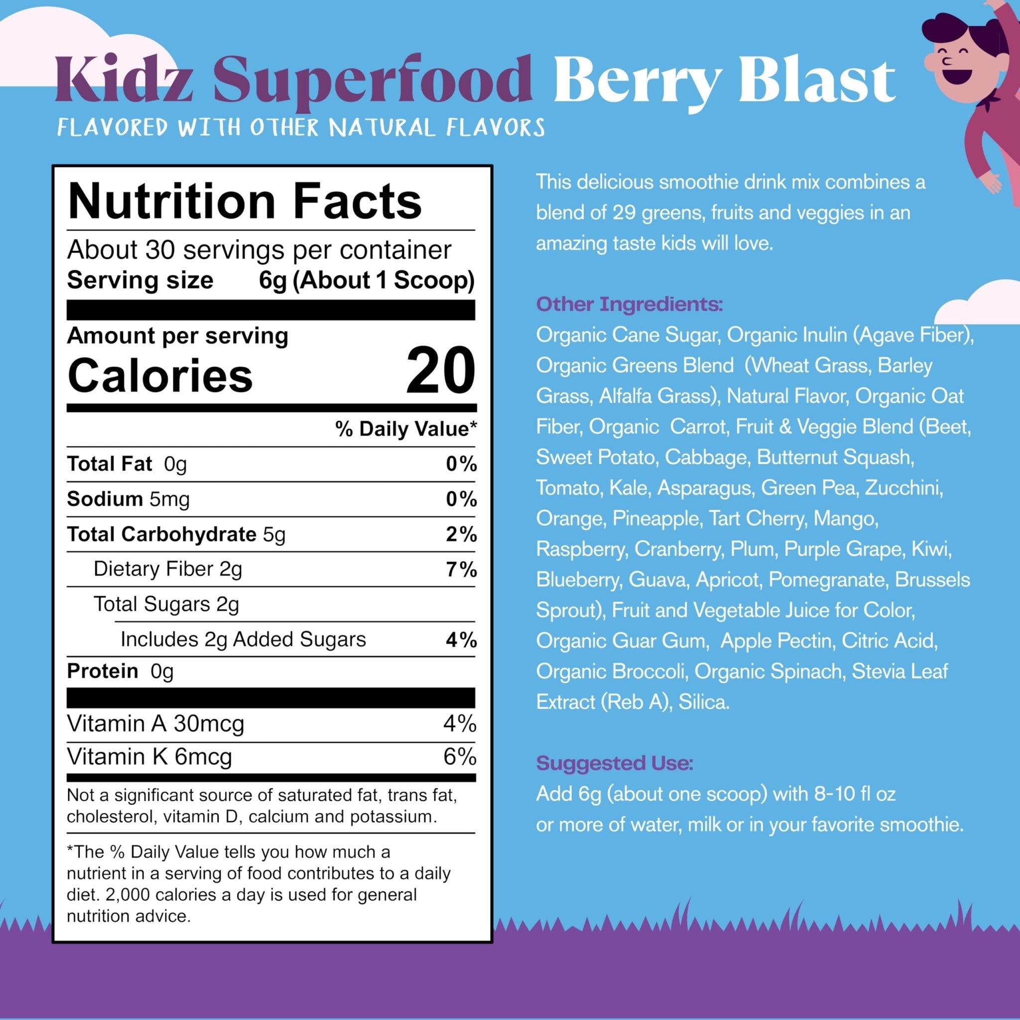 Amazing Grass Kidz Superfood: Organic Greens, Fruits, Veggies, Beet Root Powder & Probiotics for Healthy Kids, Berry Blast, 30 Servings - TrustMedUSA