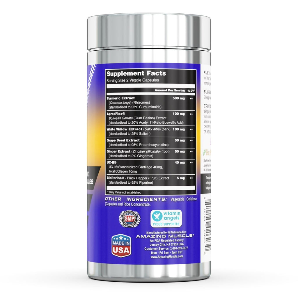 Amazing Muscle Flex Advanced Formula Supplement | Contains: Turmeric Extract, BioPerine, White Willow & More | Vegetarian Capsules | Non-GMO | Gluten-Free | Made in USA (1 Pack | 60 Count) - TrustMedUSA