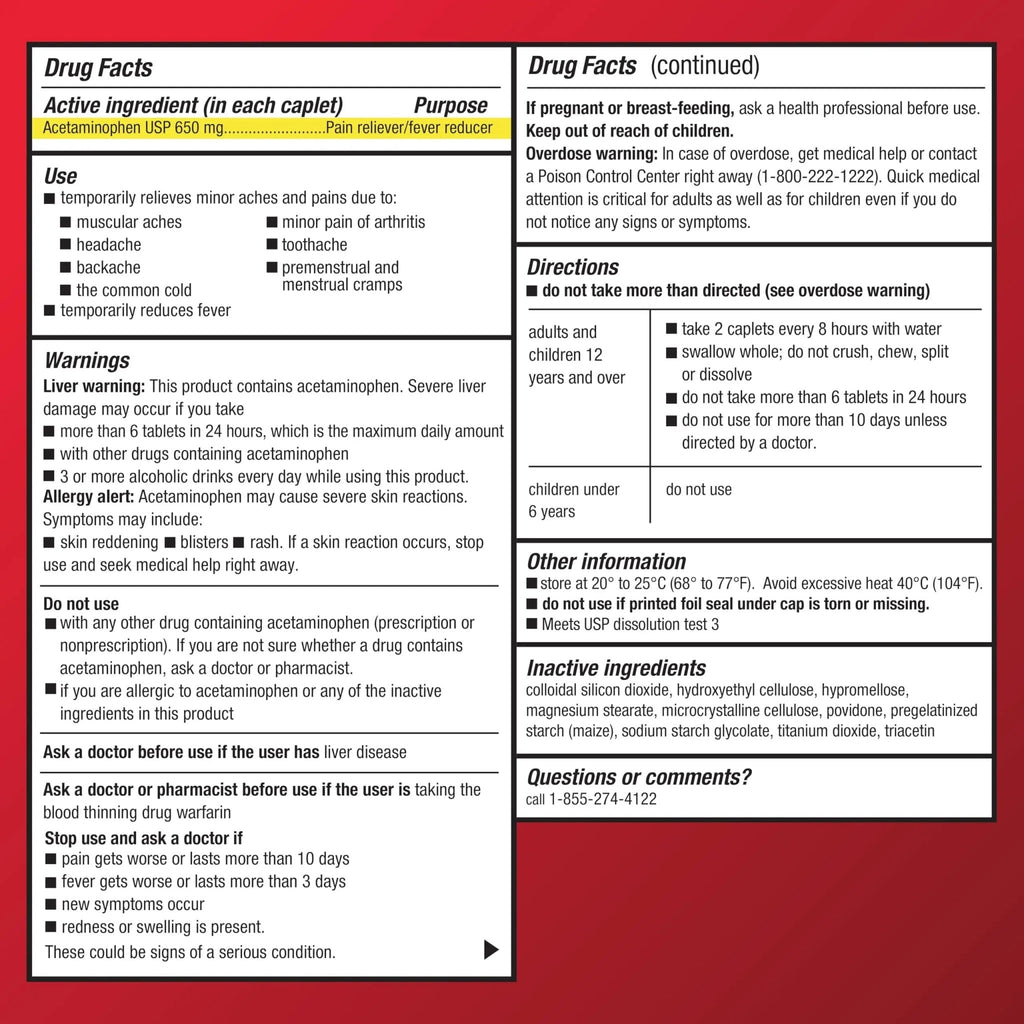 Amazon Basic Care Acetaminophen Extended-Release Tablets, 650 mg, Pain Reliever, Fever Reducer, 8 Hour Relief, 100 Count - TrustMedUSA