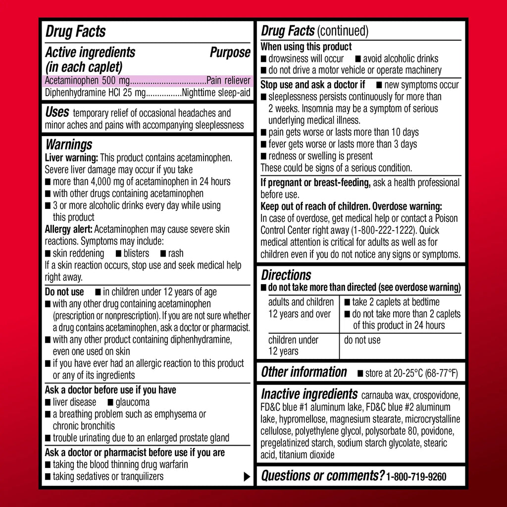 Amazon Basic Care Acetaminophen PM, Pain Reliever Plus Nighttime Sleep Aid, Blue, 100 Count - TrustMedUSA