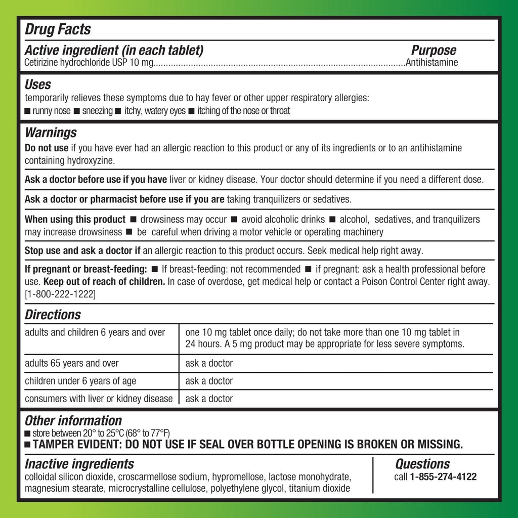 Amazon Basic Care All Day Allergy, Cetirizine Hydrochloride Tablets, 10 mg, 24-Hour Relief for Sneezing, Runny Nose, Itchy Eyes & Throat, Indoor & Outdoor Allergy Relief, 30 Count - Maple Wellness Supplements