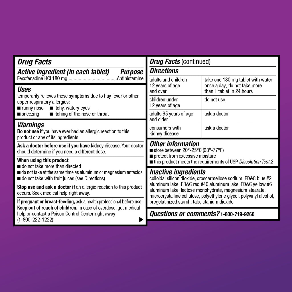 Amazon Basic Care All Day Allergy Relief, Fexofenadine Hydrochloride Tablets, 180 mg, Antihistamine, Non-Drowsy, 24-Hour Relief, Indoor & Outdoor Allergy, 30 Count - Maple Wellness Supplements