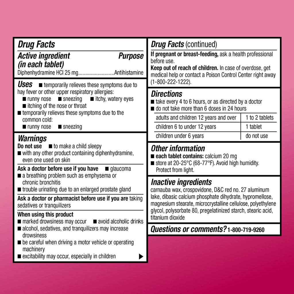 Amazon Basic Care Allergy Relief Diphenhydramine HCl 25 mg, Antihistamine Tablets for Symptoms Due to Hay Fever and Upper Respiratory Allergies, Mini-Tabs, 100 Count - Maple Wellness Supplements