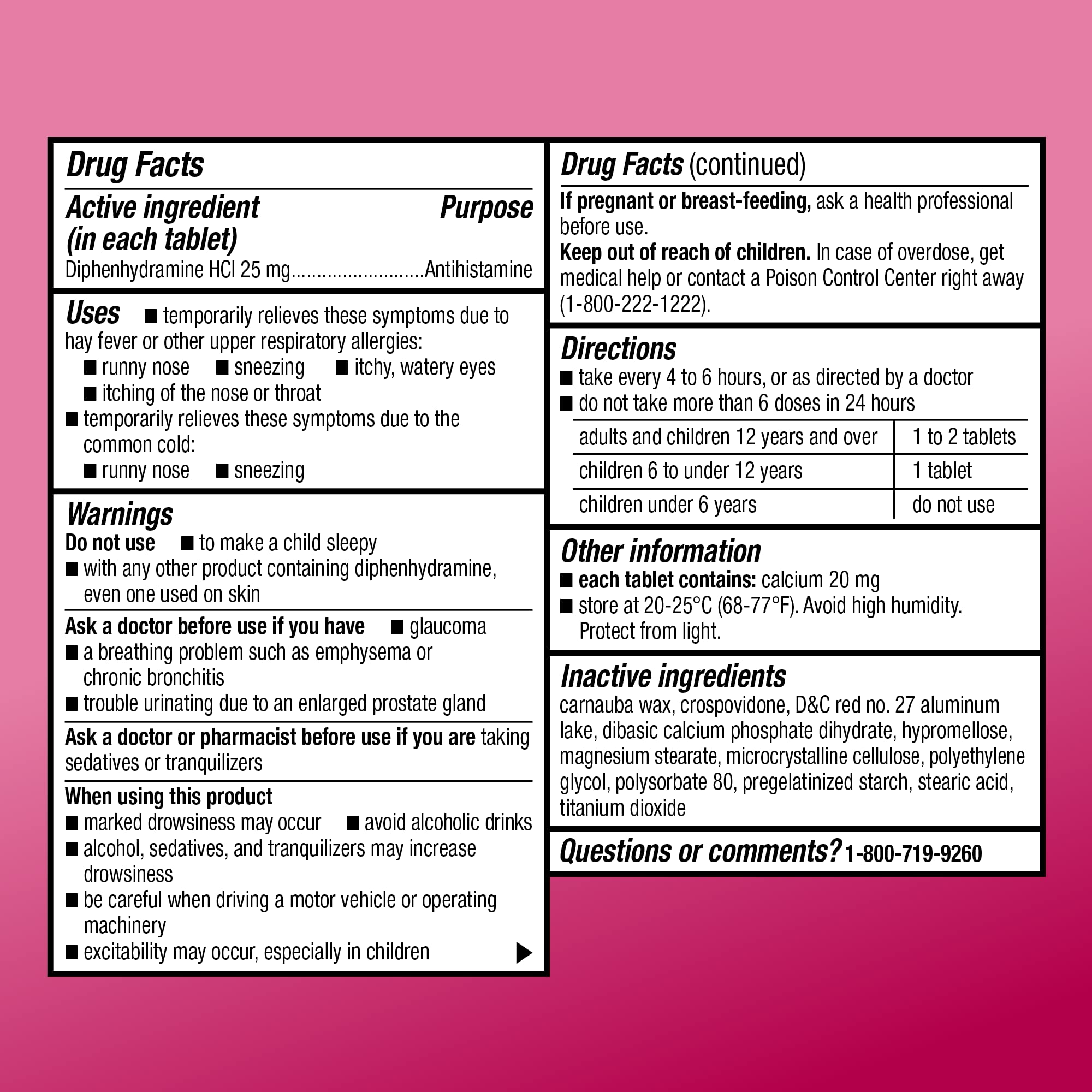 Amazon Basic Care Allergy Relief Diphenhydramine HCl 25 mg, Antihistamine Tablets for Symptoms Due to Hay Fever and Upper Respiratory Allergies, Mini-Tabs, 100 Count - Maple Wellness Supplements