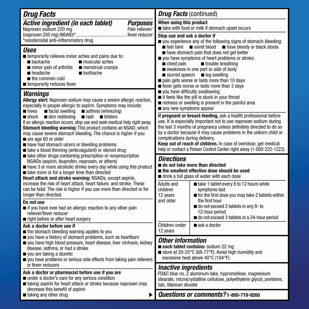 Amazon Basic Care Back and Muscle Pain, 220 mg Naproxen Sodium Tablets, 12-Hour Pain Relief, Headache, Arthritis, Menstrual Cramps, Fever Reducer, 90 Count - TrustMedUSA
