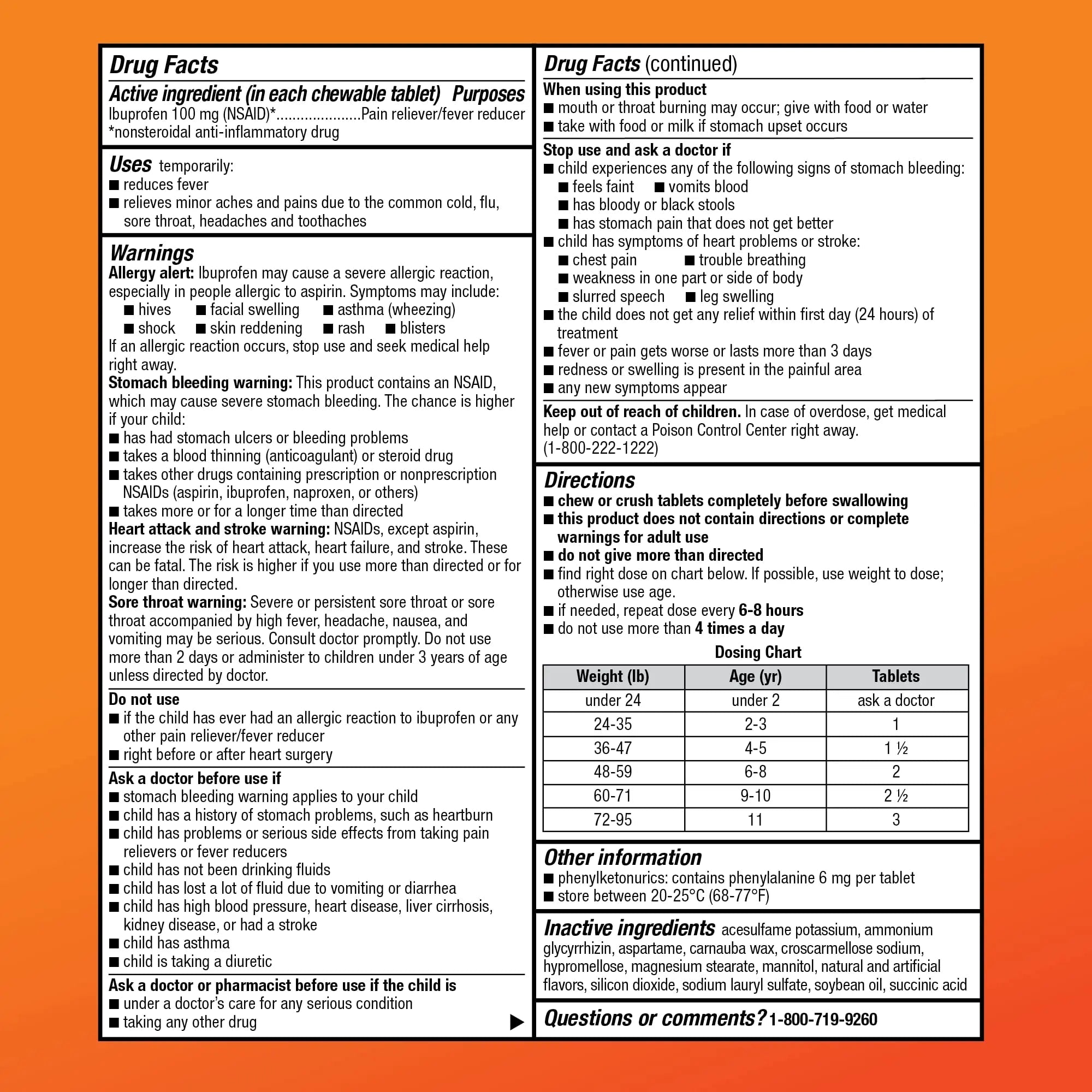 Amazon Basic Care Children's Ibuprofen Chewable Tablets 100 mg, Orange Flavor, Dye Free, Pain Reliever and Fever Reducer (NSAID), For Ages 2-11, 24 Count - TrustMedUSA