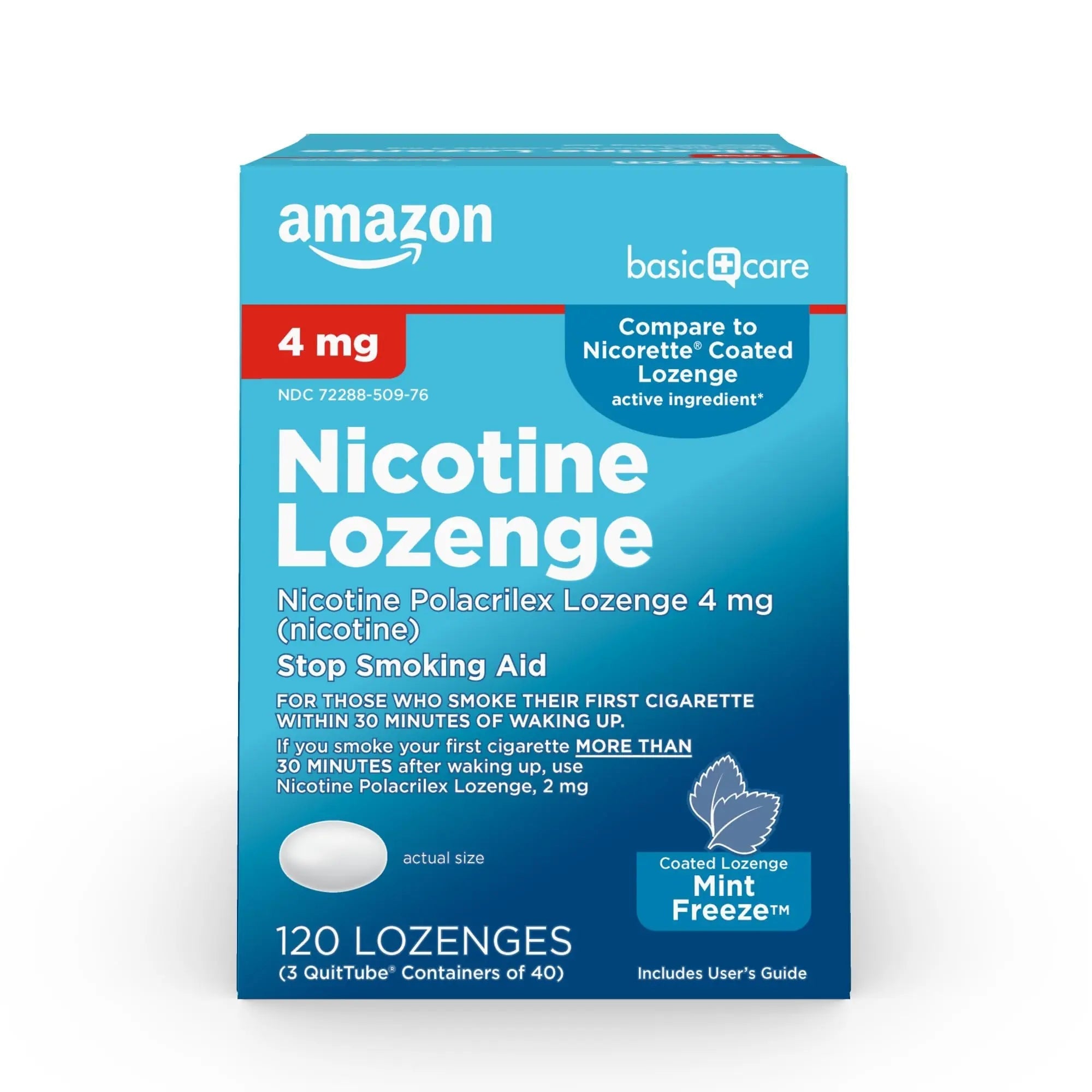 Amazon Basic Care Coated Ice Mint Nicotine Polacrilex Lozenges, 4 mg, Stop Smoking Aid, 120 Count - TrustMedUSA
