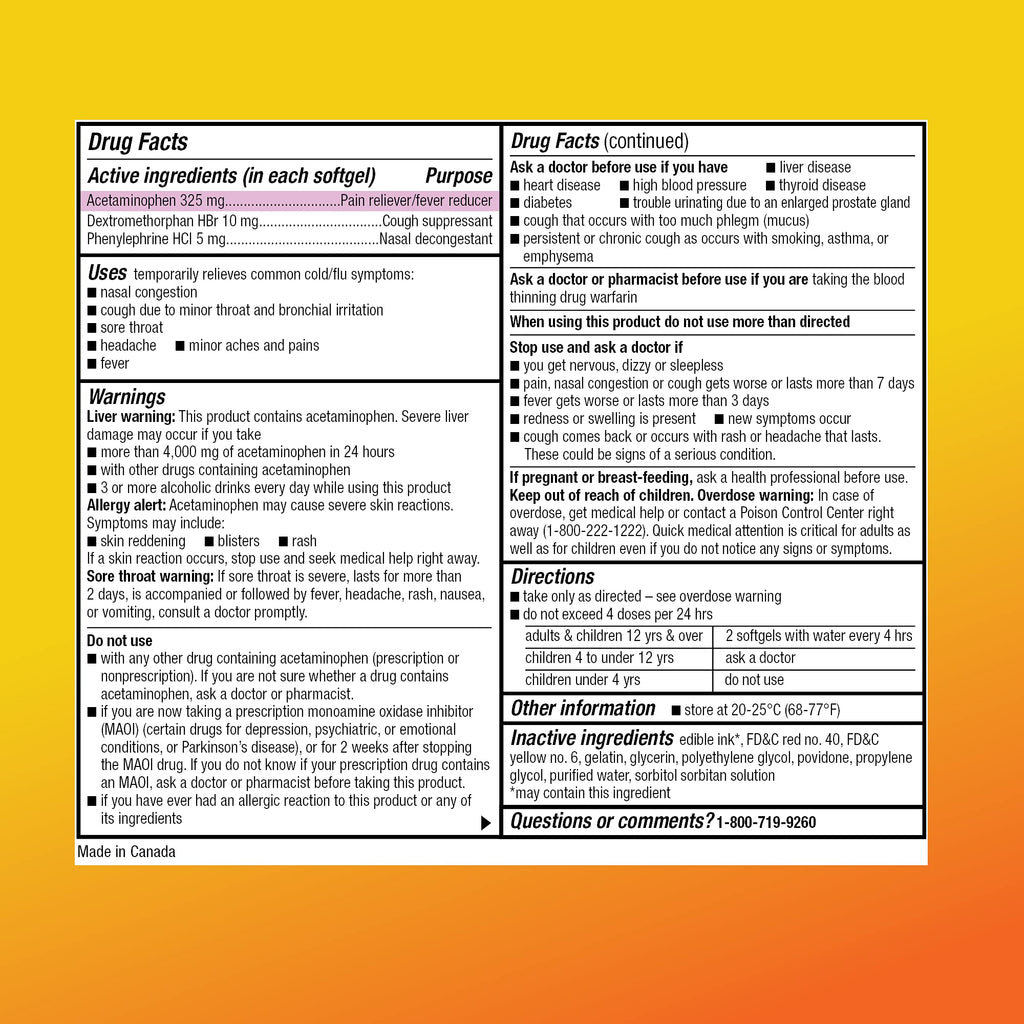 Amazon Basic Care Daytime Cold & Flu Liquid Caps; Cold Care for Daytime Cold and Flu, Orange, 48 Count (Pack of 1) - Maple Wellness Supplements