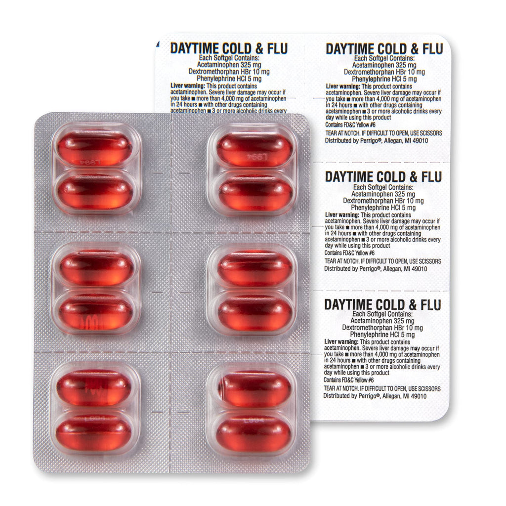 Amazon Basic Care Daytime Cold & Flu Liquid Caps; Cold Care for Daytime Cold and Flu, Orange, 48 Count (Pack of 1) - Maple Wellness Supplements