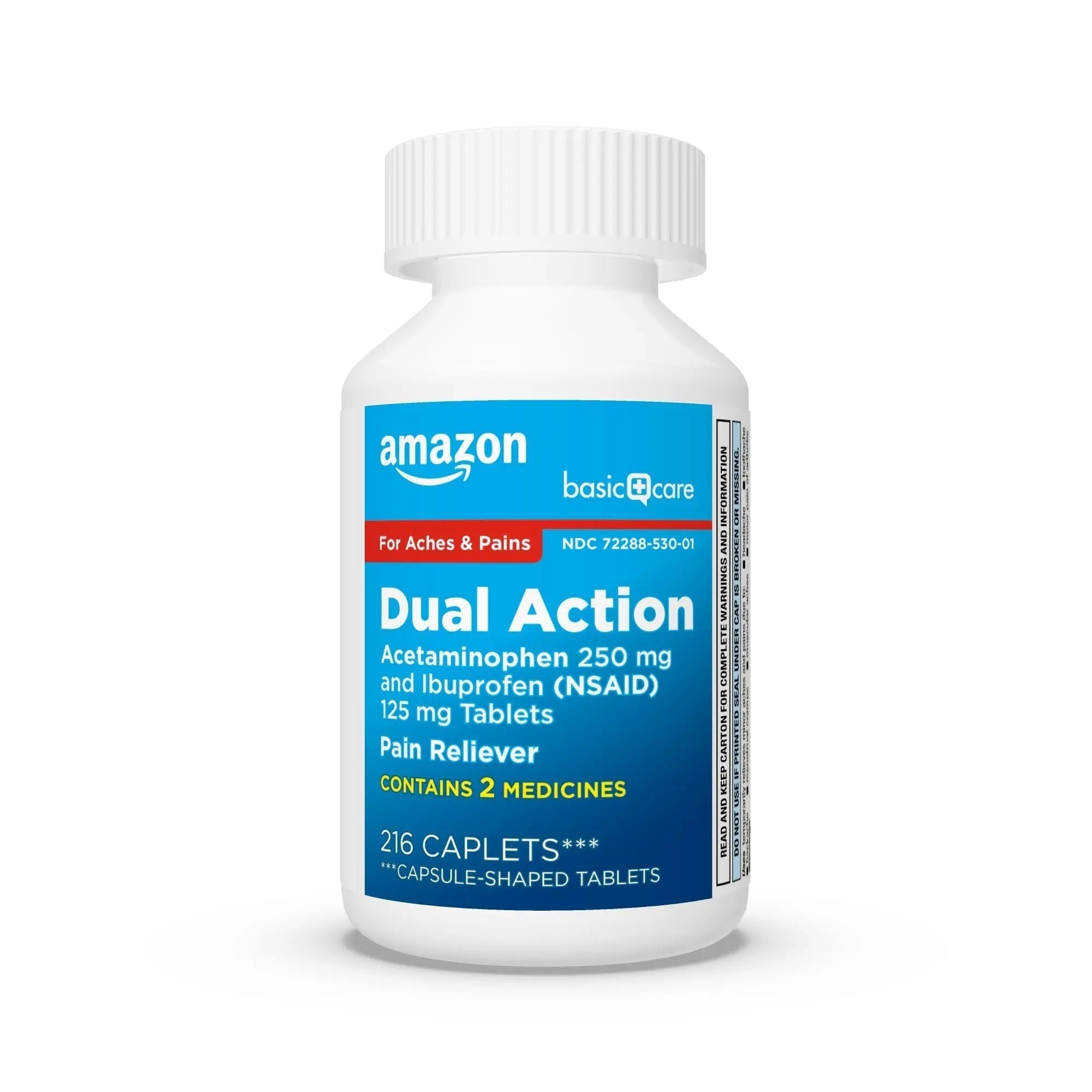 Amazon Basic Care Dual Action Acetaminophen 250 mg and Ibuprofen (NSAID) 125 mg Tablets, Pain Reliever for Headache, Backache, Menstrual Pain, Arthritis Pain Relief, 216 Count - TrustMedUSA