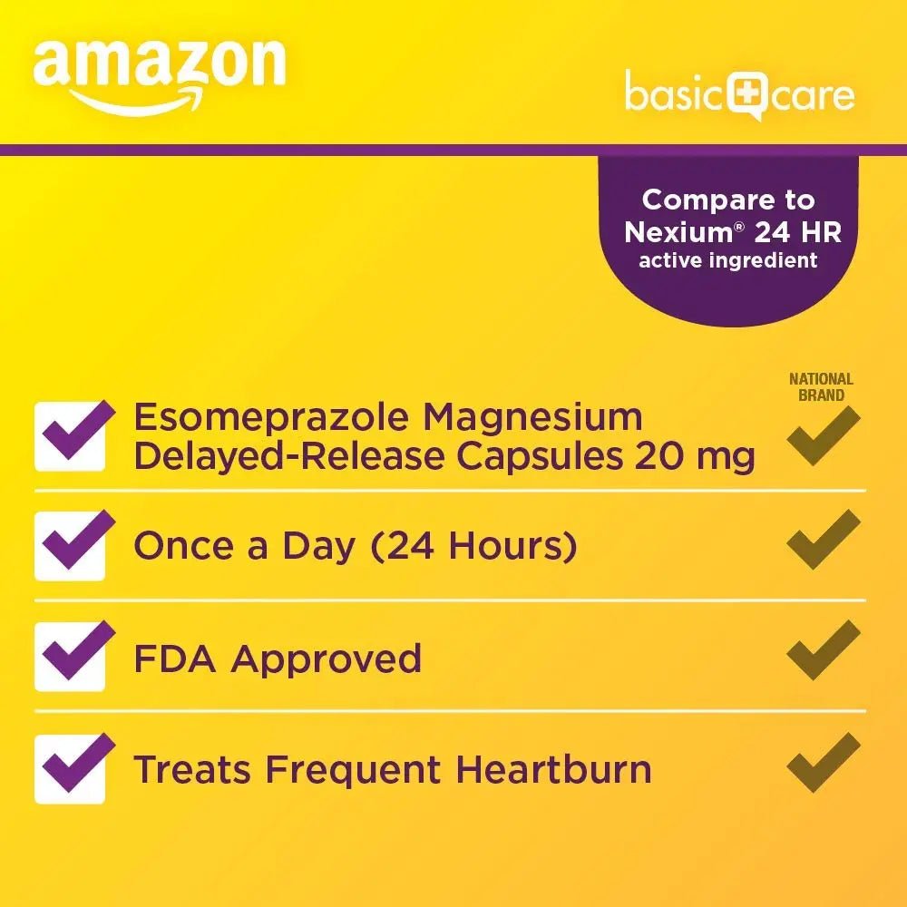 Amazon Basic Care Esomeprazole Magnesium Delayed Release Capsules, 20 mg, Acid Reducer, 42 Count - TrustMedUSA