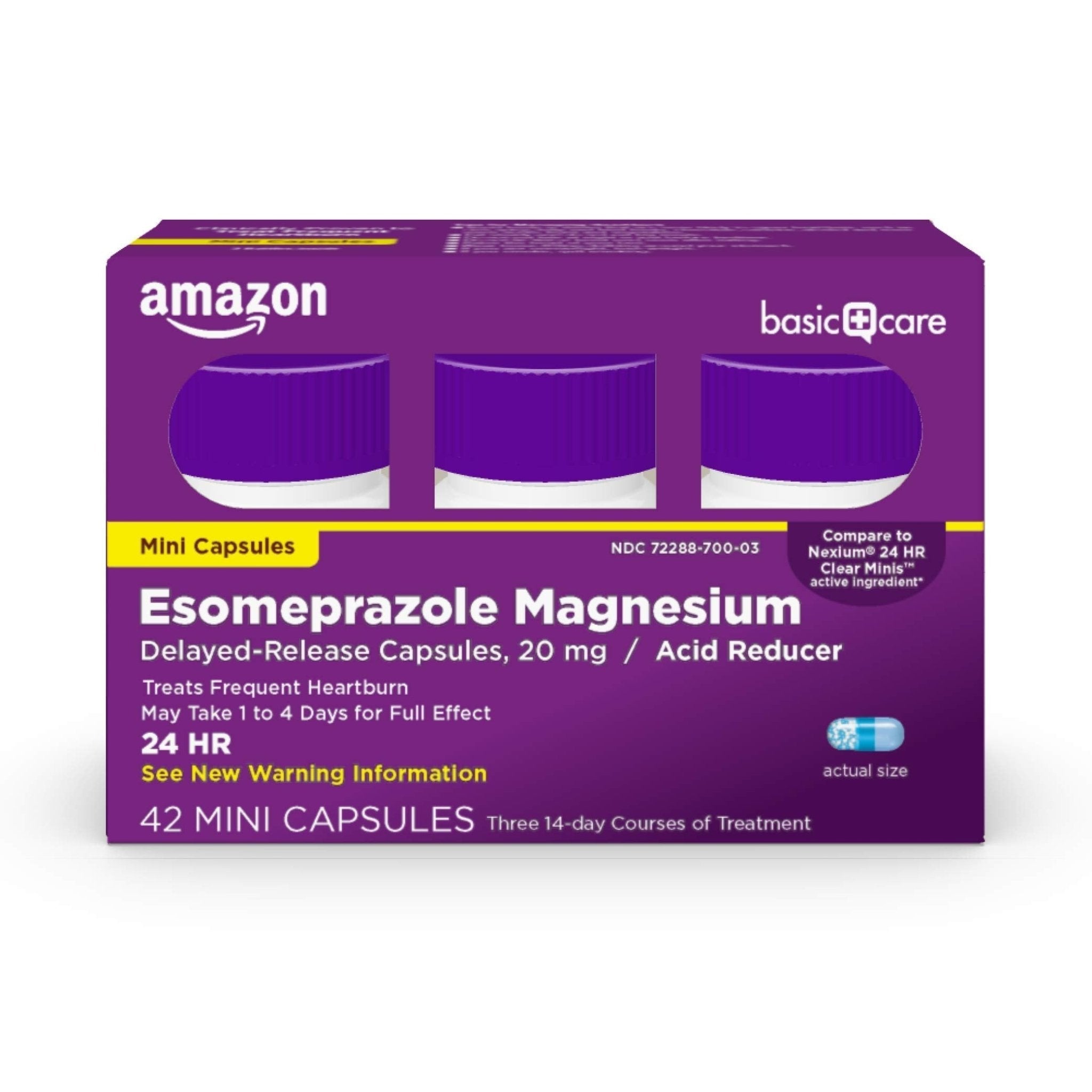 Amazon Basic Care Esomeprazole Magnesium Delayed-Release Mini Capsules, 20 mg, Acid Reducer, 24 Hour Heartburn Medicine, 42 Count - Maple Wellness Supplements