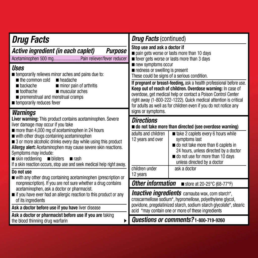 Amazon Basic Care Extra Strength Acetaminophen Caplets 500 mg, Pain Reliever and Fever Reducer, Gentle on Stomach, For Arthritis Pain, Backache Pain and More, 50 Packets of 2 Capsules Each, 100 Count - TrustMedUSA