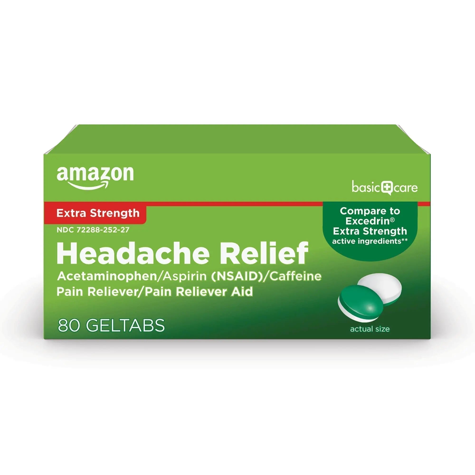 Amazon Basic Care Extra Strength Headache Relief Geltabs, Pain Reliever for Arthritis, Menstrual Pain and Cramps, 80 Count - TrustMedUSA