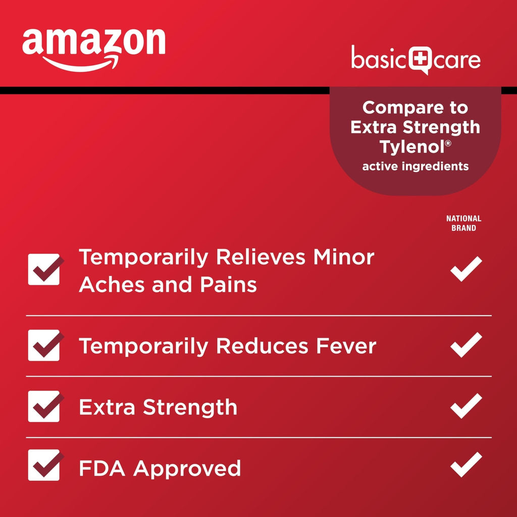 Amazon Basic Care Extra Strength Pain Relief, Acetaminophen Caplets, 500 mg, 200 Count - Maple Wellness Supplements