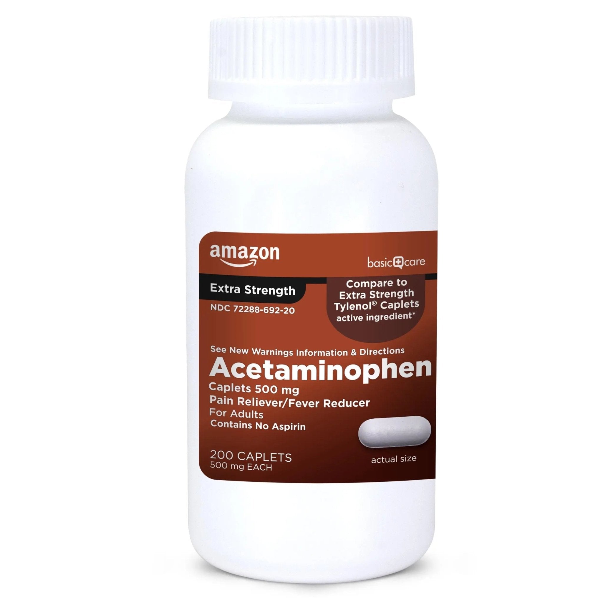 Amazon Basic Care Extra Strength Pain Relief, Acetaminophen Caplets, 500 mg, 200 Count - TrustMedUSA