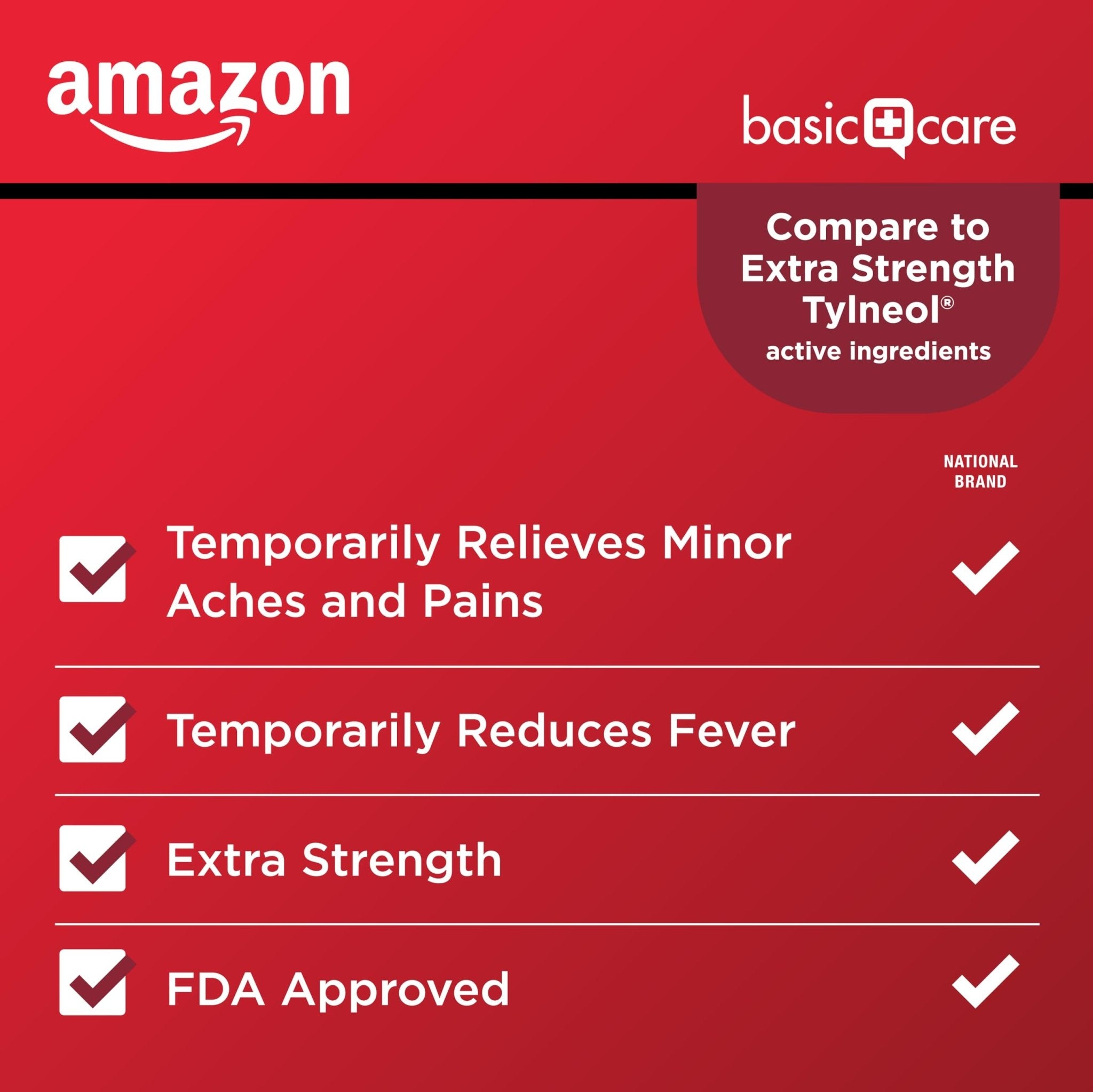 Amazon Basic Care Extra Strength Pain Relief, Acetaminophen Caplets, 500 mg, Pain Reliever/Fever Reducer, 100 Count - Maple Wellness Supplements