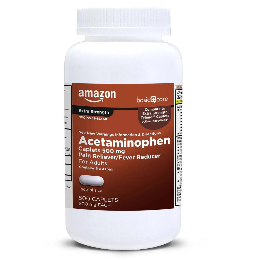 Amazon Basic Care Extra Strength Pain Relief, Acetaminophen Caplets, 500 mg, Pain Reliever/Fever Reducer, 500 Count - TrustMedUSA