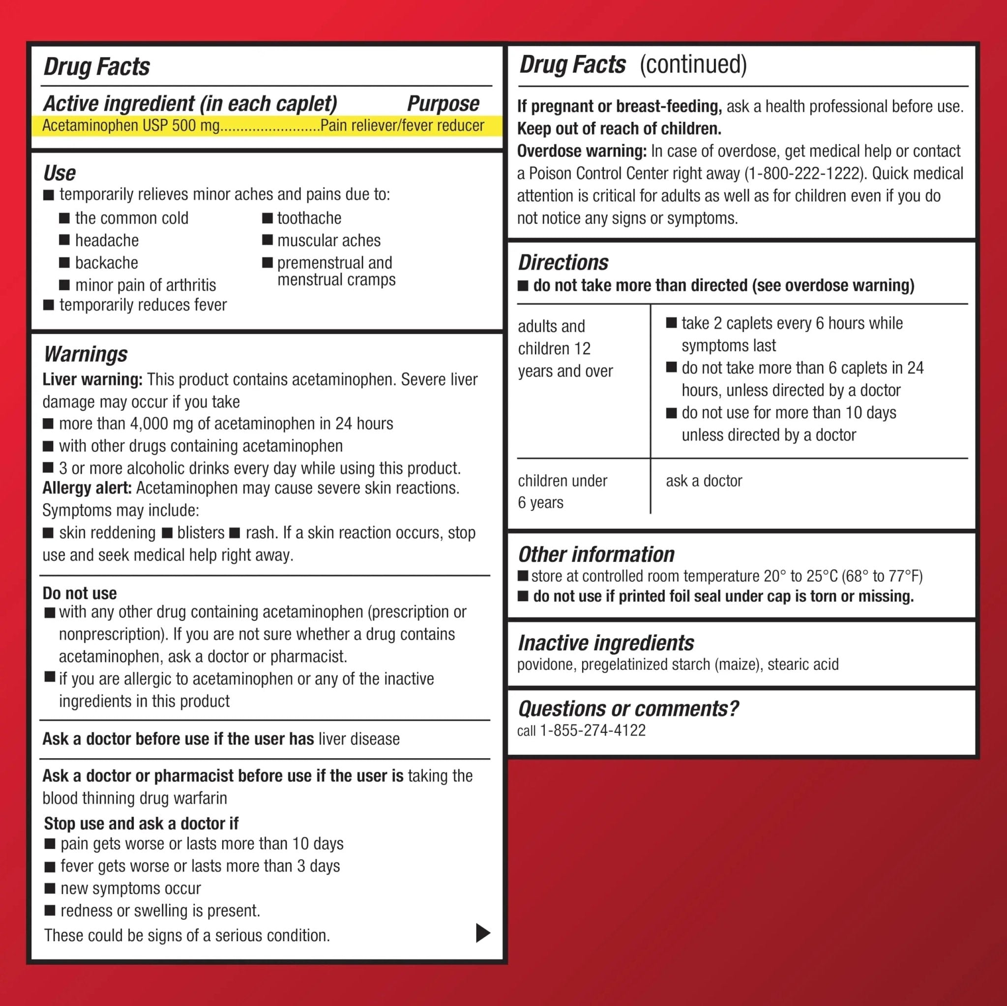 Amazon Basic Care Extra Strength Pain Relief, Acetaminophen Caplets, 500 mg, Pain Reliever/Fever Reducer, 500 Count - TrustMedUSA