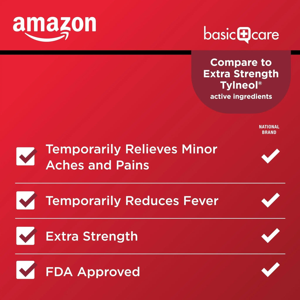 Amazon Basic Care Extra Strength Pain Relief, Acetaminophen Caplets, 500 mg, Pain Reliever/Fever Reducer, 500 Count - TrustMedUSA