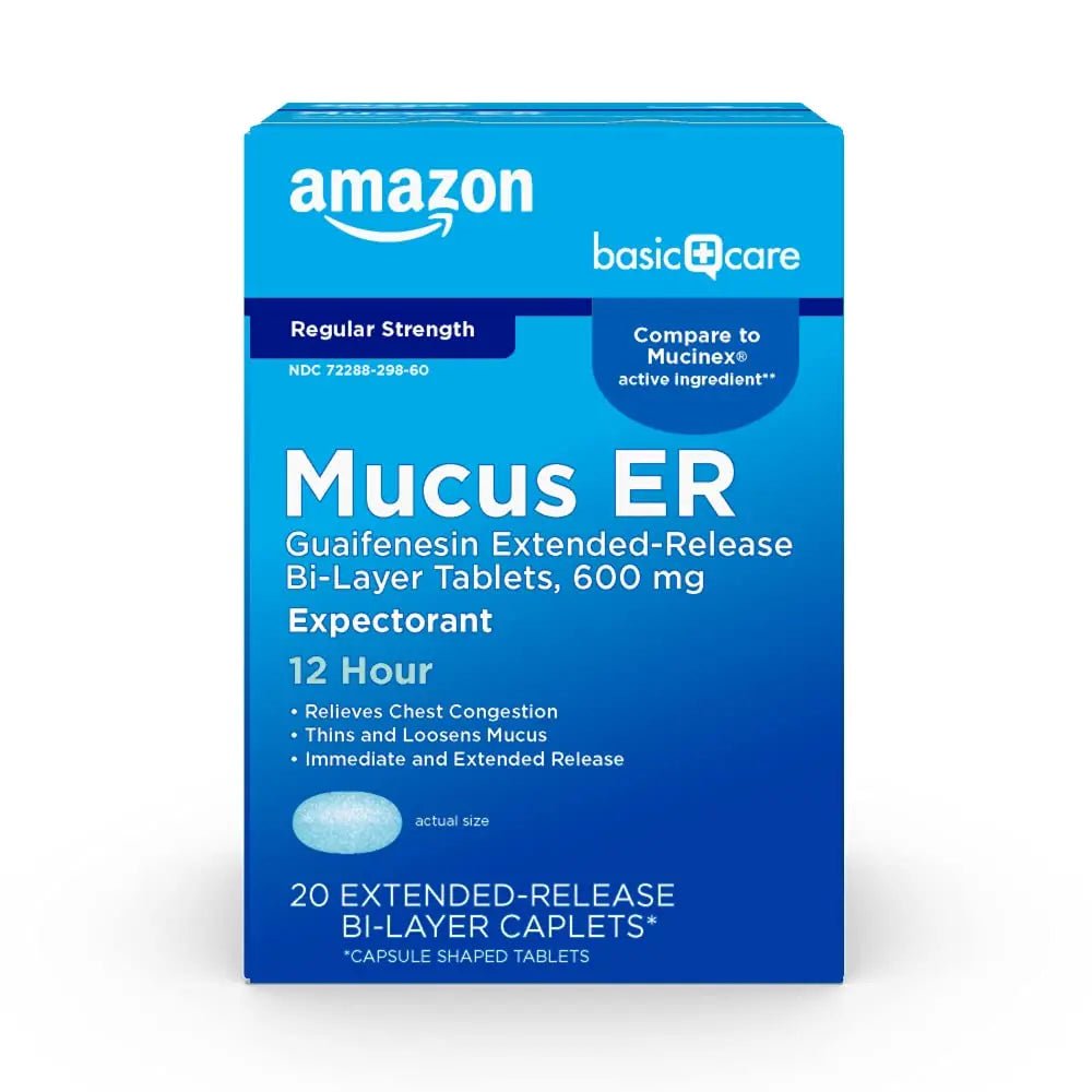 Amazon Basic Care Guaifenesin Extended-Release Tablets, 600 mg, 12 Hour Expectorant for Chest Congestion and Mucus Relief, 20 Count - TrustMedUSA