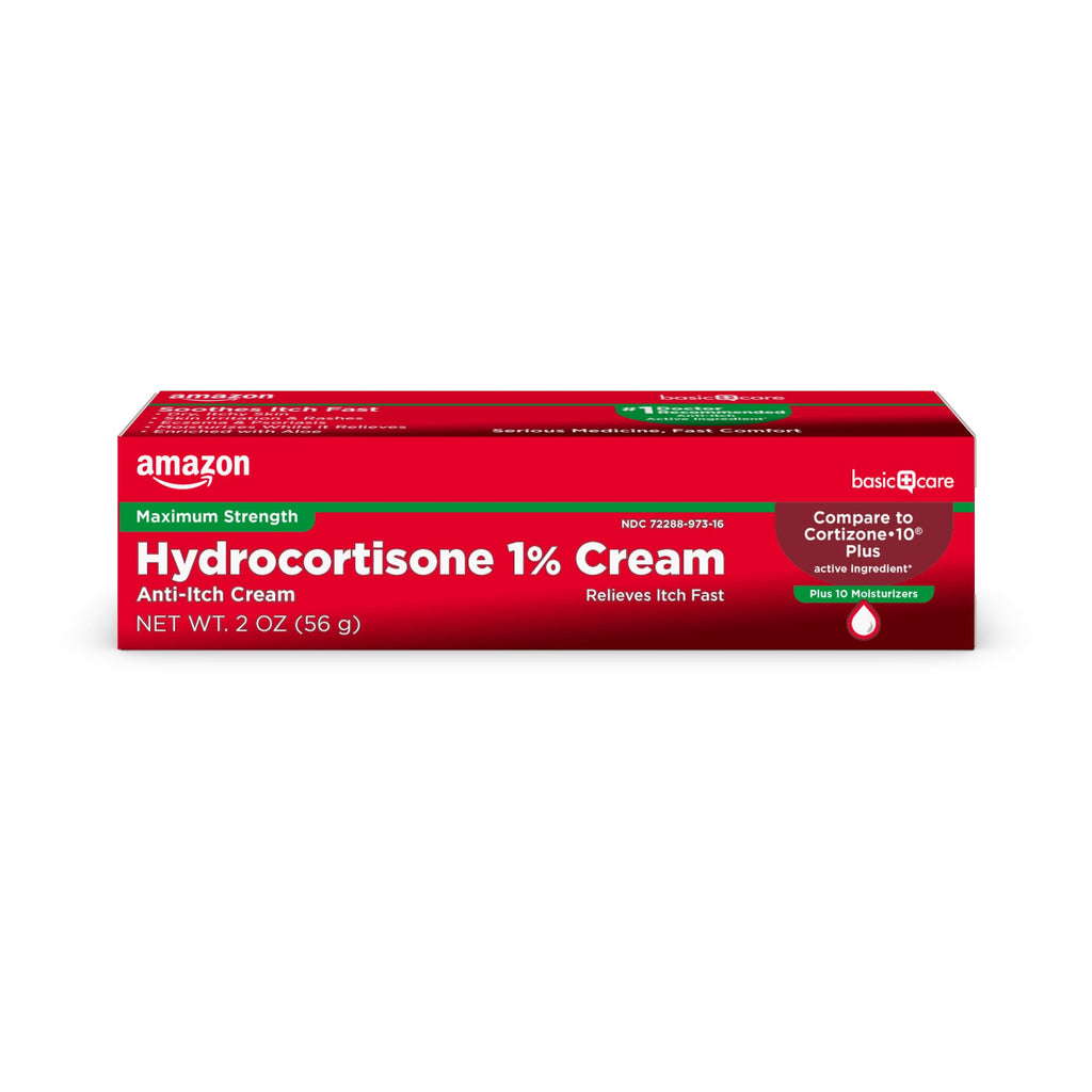 Amazon Basic Care Hydrocortisone 1% Anti-Itch Cream, White, 2 Ounce (Pack of 1) - Maple Wellness Supplements