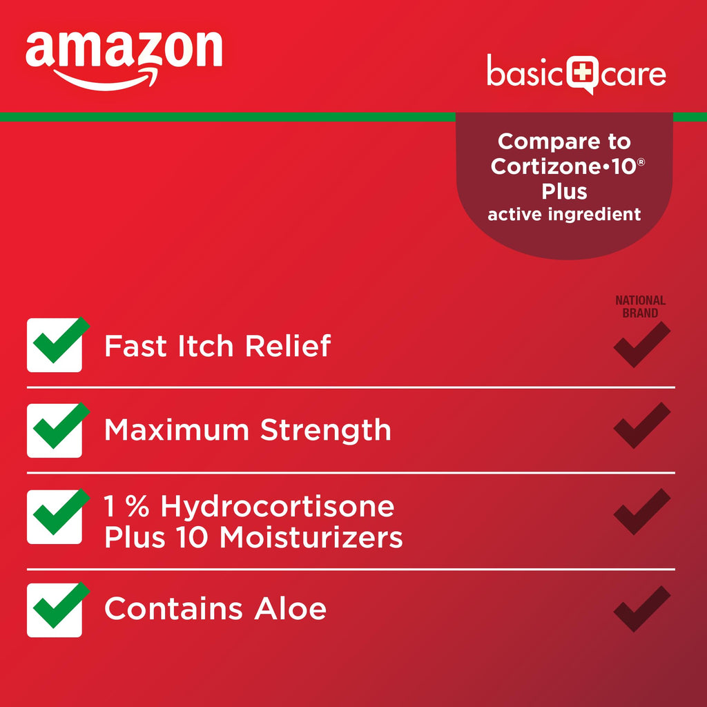 Amazon Basic Care Hydrocortisone 1% Anti-Itch Cream, White, 2 Ounce (Pack of 1) - Maple Wellness Supplements