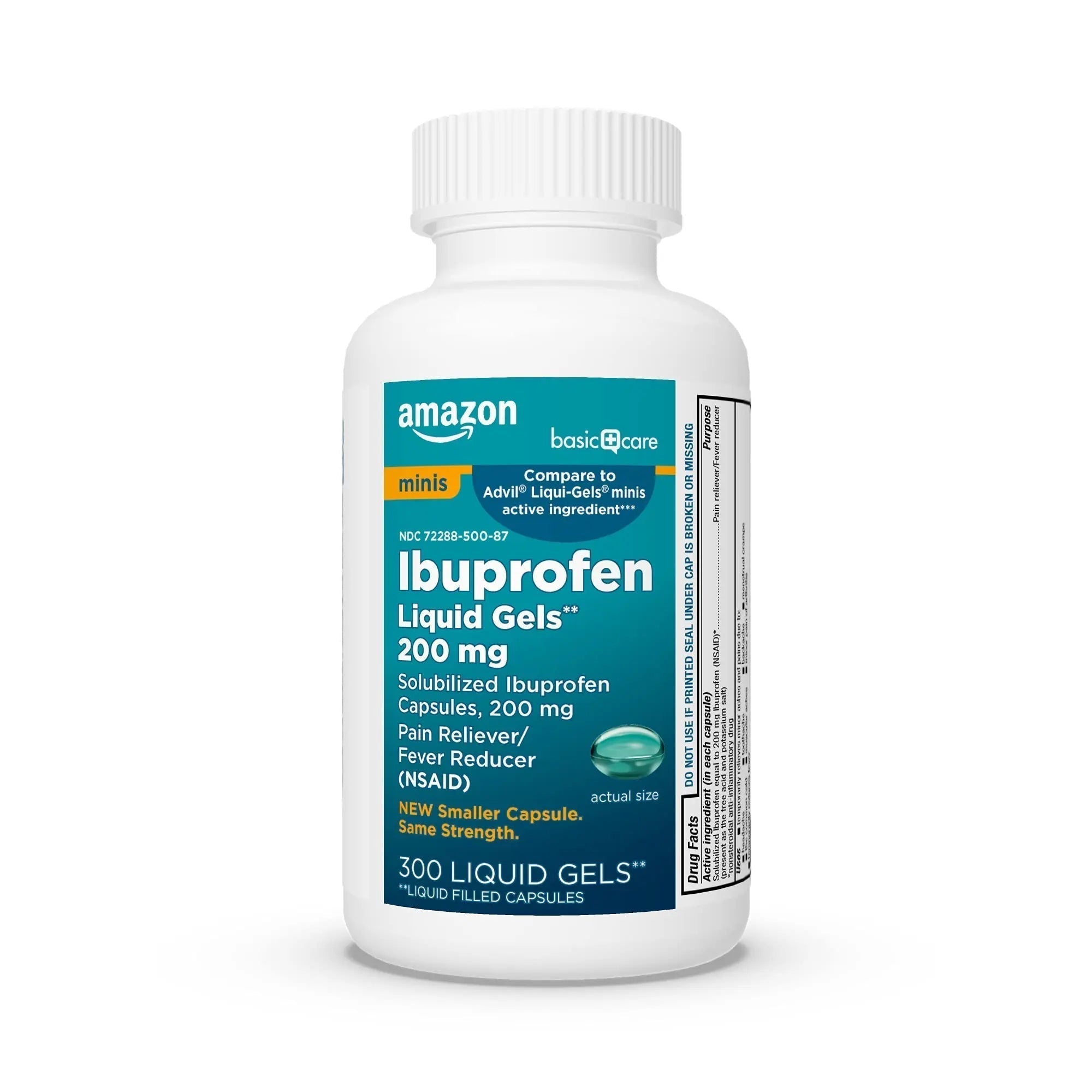 Amazon Basic Care Ibuprofen Mini Liquid Gels, 200 mg, Pain Reliever and Fever Reducer for Headache, Backache, Arthritis Pain, Menstrual Cramps and Toothaches, Fast-Acting, 300 Count - TrustMedUSA