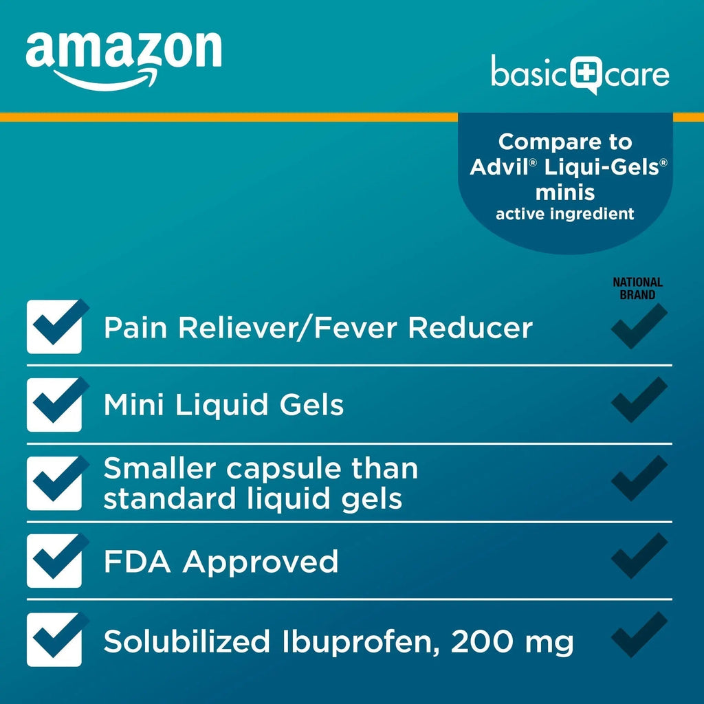 Amazon Basic Care Ibuprofen Mini Liquid Gels, 200 mg, Pain Reliever and Fever Reducer for Headache, Backache, Menstrual Pain, Arthritis, 160 Count - TrustMedUSA