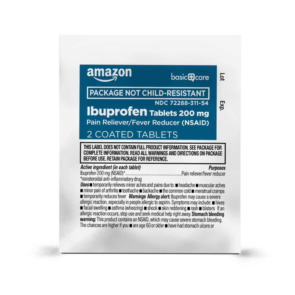 Amazon Basic Care Ibuprofen Tablets, 200 mg, Pain Reliever and Fever Reducer, For Headache, Muscular Aches, Arthritis, Backache, Menstrual Pain, 100 Count (Pack of 1) - Maple Wellness Supplements