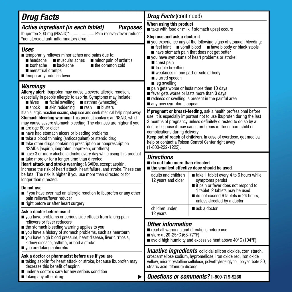 Amazon Basic Care Ibuprofen Tablets, 200 mg, Pain Reliever and Fever Reducer, For Headache, Muscular Aches, Arthritis, Backache, Menstrual Pain, 100 Count (Pack of 1) - TrustMedUSA
