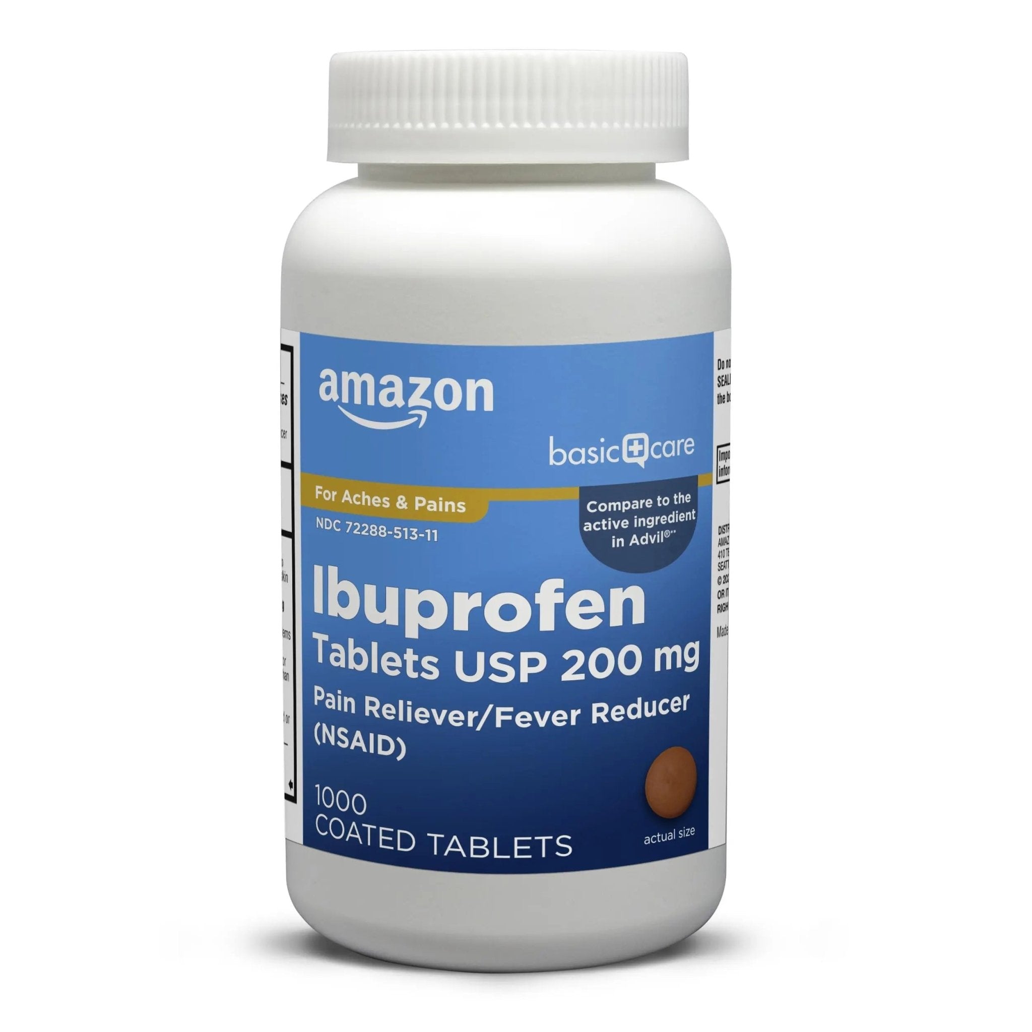 Amazon Basic Care Ibuprofen Tablets, Fever Reducer and Pain Relief from Body Aches, Headache, Arthritis Pain and More, 1000 Count - TrustMedUSA