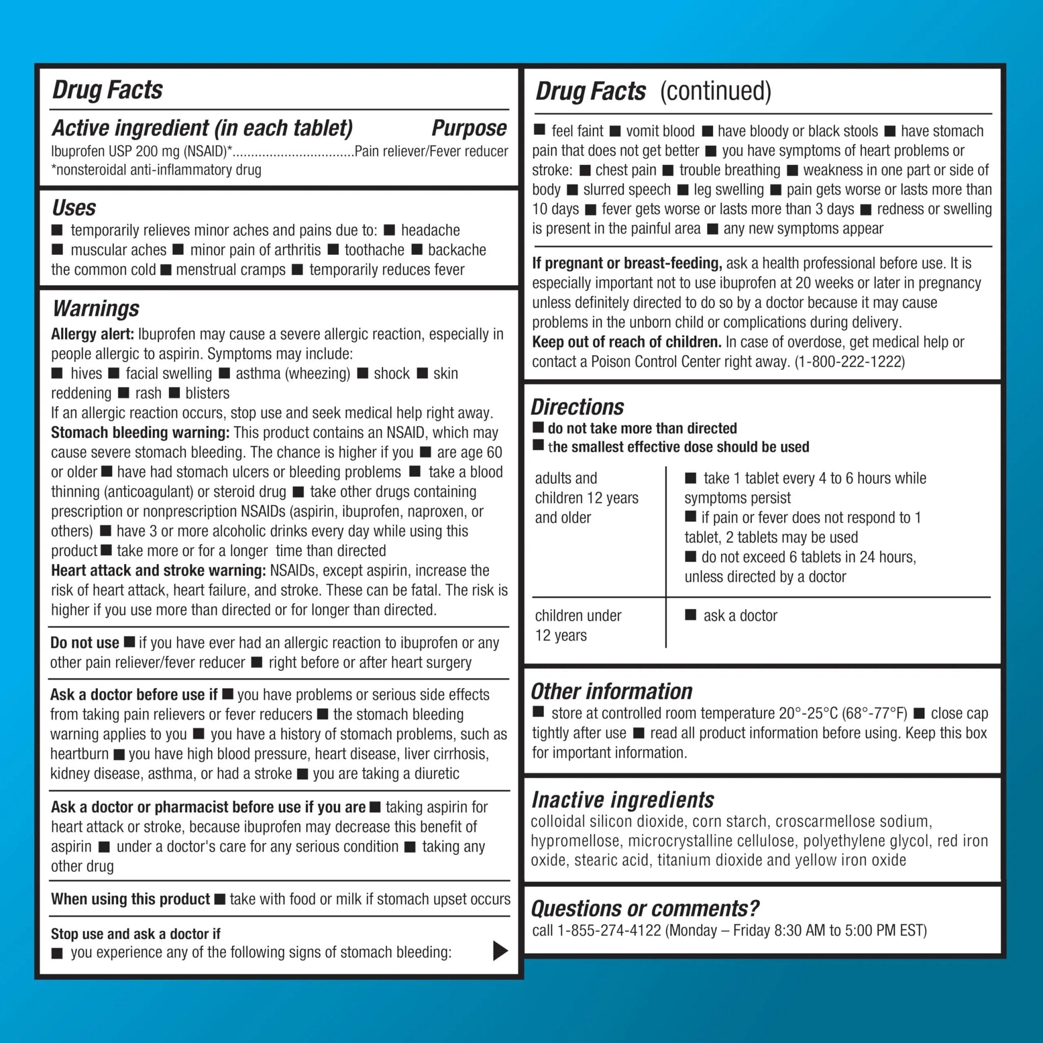 Amazon Basic Care Ibuprofen Tablets, Fever Reducer and Pain Relief from Body Aches, Headache, Arthritis Pain and More, Brown 200 Count - TrustMedUSA