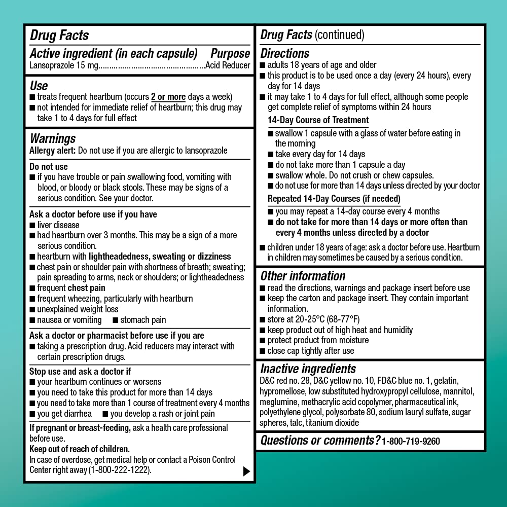 Amazon Basic Care Lansoprazole Delayed Release Capsules, 15 mg, Proton Pump Inhibitor, Acid Reducer, 24 Hour Heartburn Medicine, 42 Count Pack - Maple Wellness Supplements