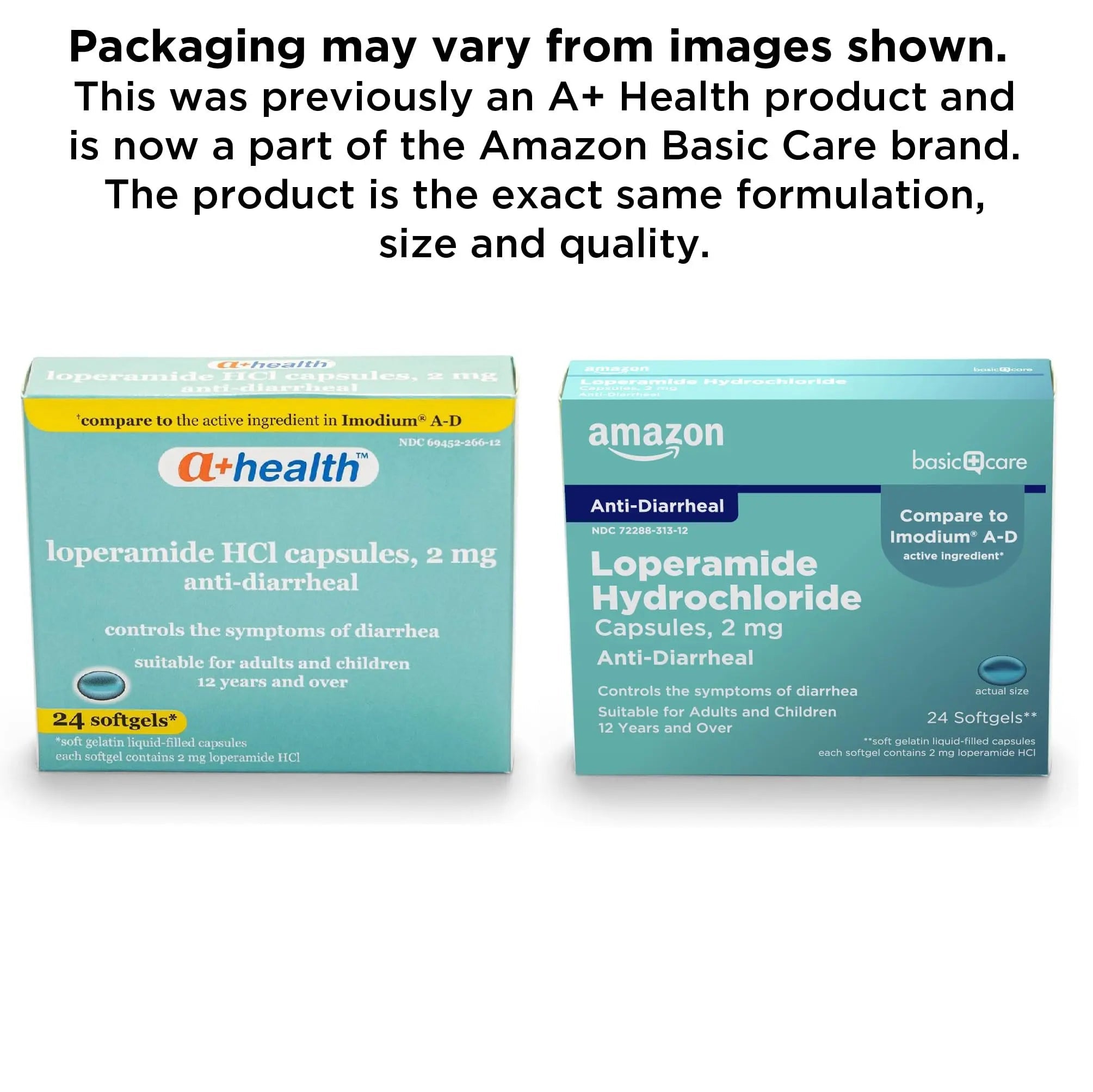 Amazon Basic Care Loperamide Hcl 2 Mg Softgels, Anti-Diarrheal, Easy to Swallow, Controls Symptoms of Traveler's Diarrhea, 24 Count - TrustMedUSA