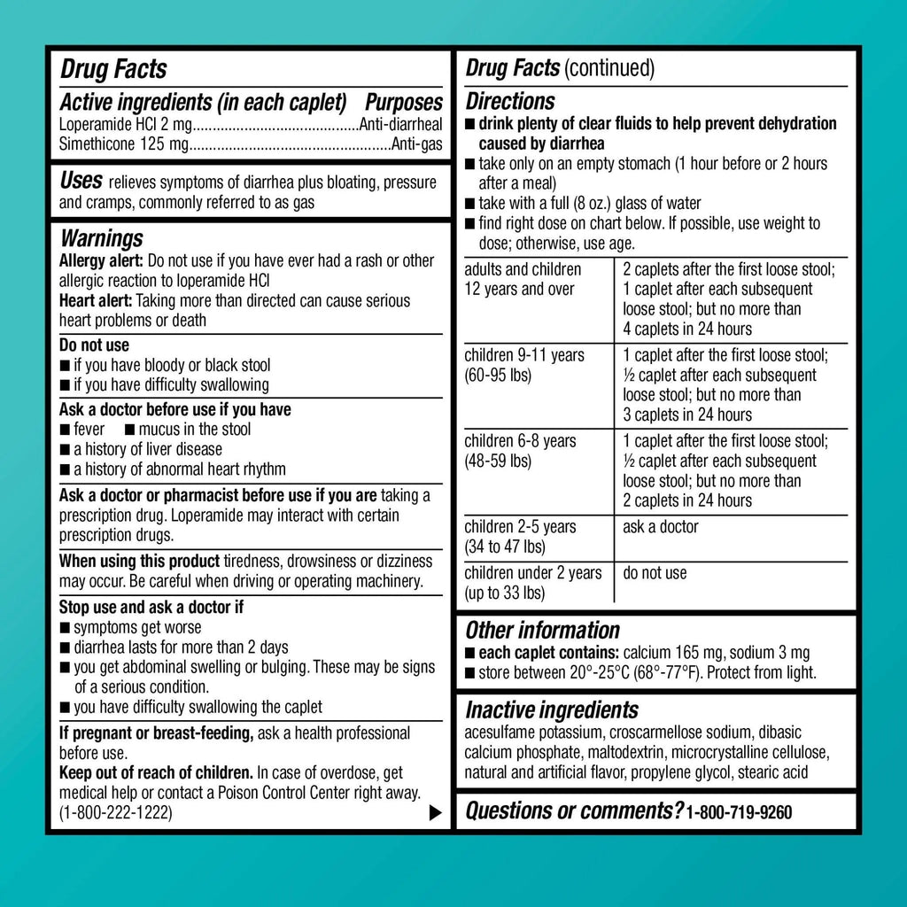 Amazon Basic Care Loperamide Hydrochloride 2 mg and Simethicone 125 mg Tablets, Multi-Symptom Relief, Anti-Diarrheal, Bloating and Cramps, Gas Relief, 24 Count - TrustMedUSA