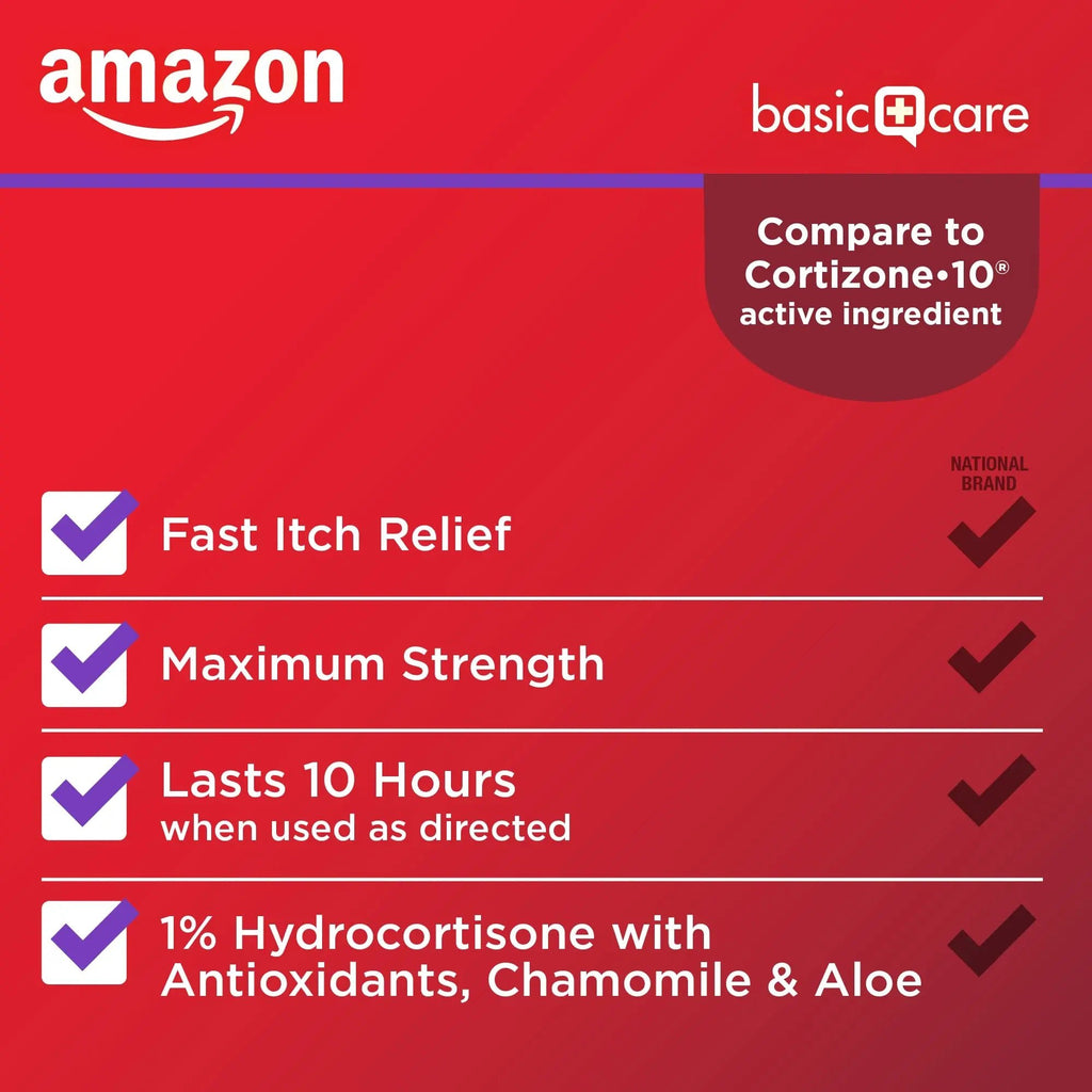 Amazon Basic Care Maximum Strength Anti-Itch Cream, Hydrocortisone 1 Percent Intensive Healing Formula, 1 ounce (Pack of 1) - TrustMedUSA