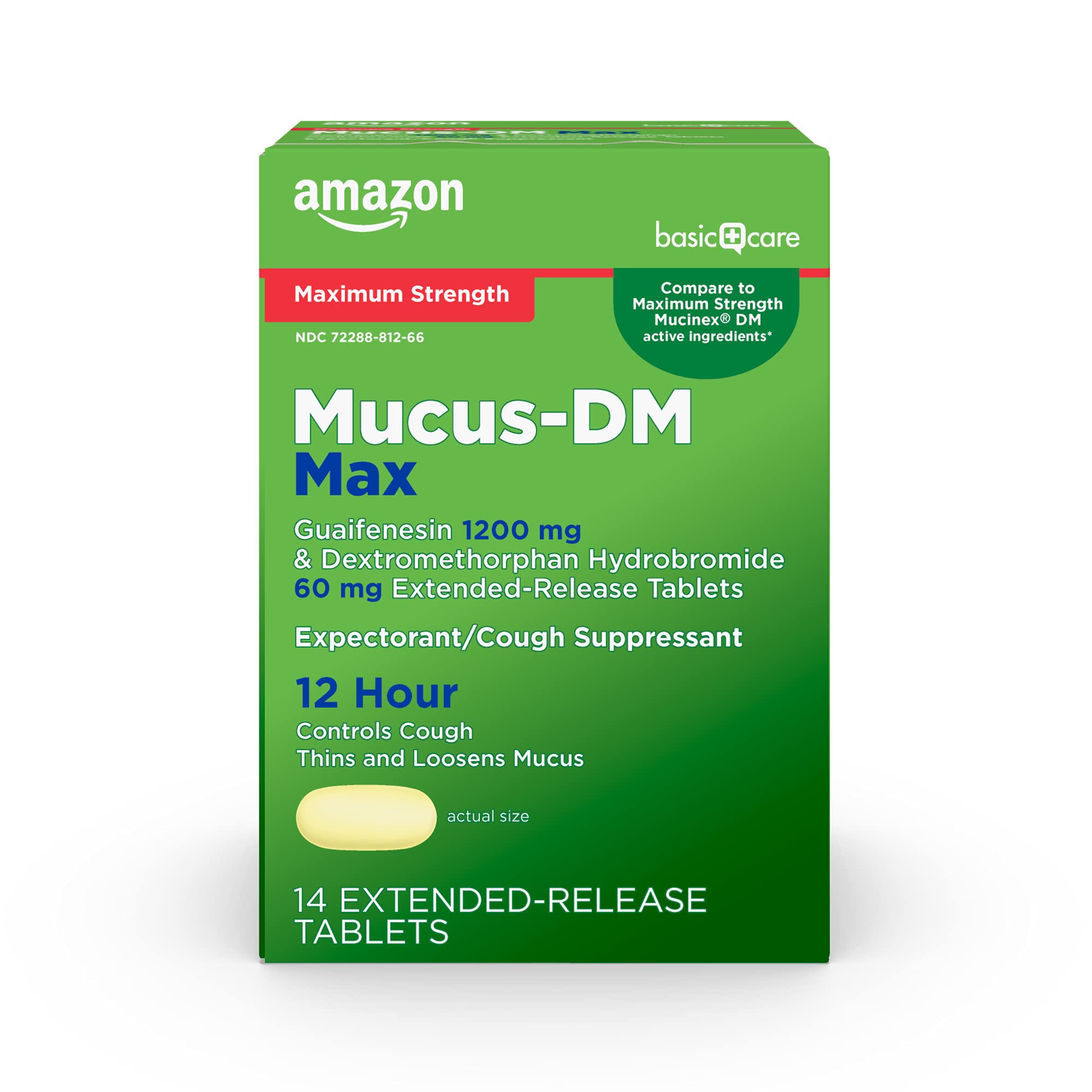 Amazon Basic Care Maximum Strength Mucus DM, Expectorant and Cough Suppressant, Chest Congestion Relief, 12 Hour, 14 Tablets - Maple Wellness Supplements