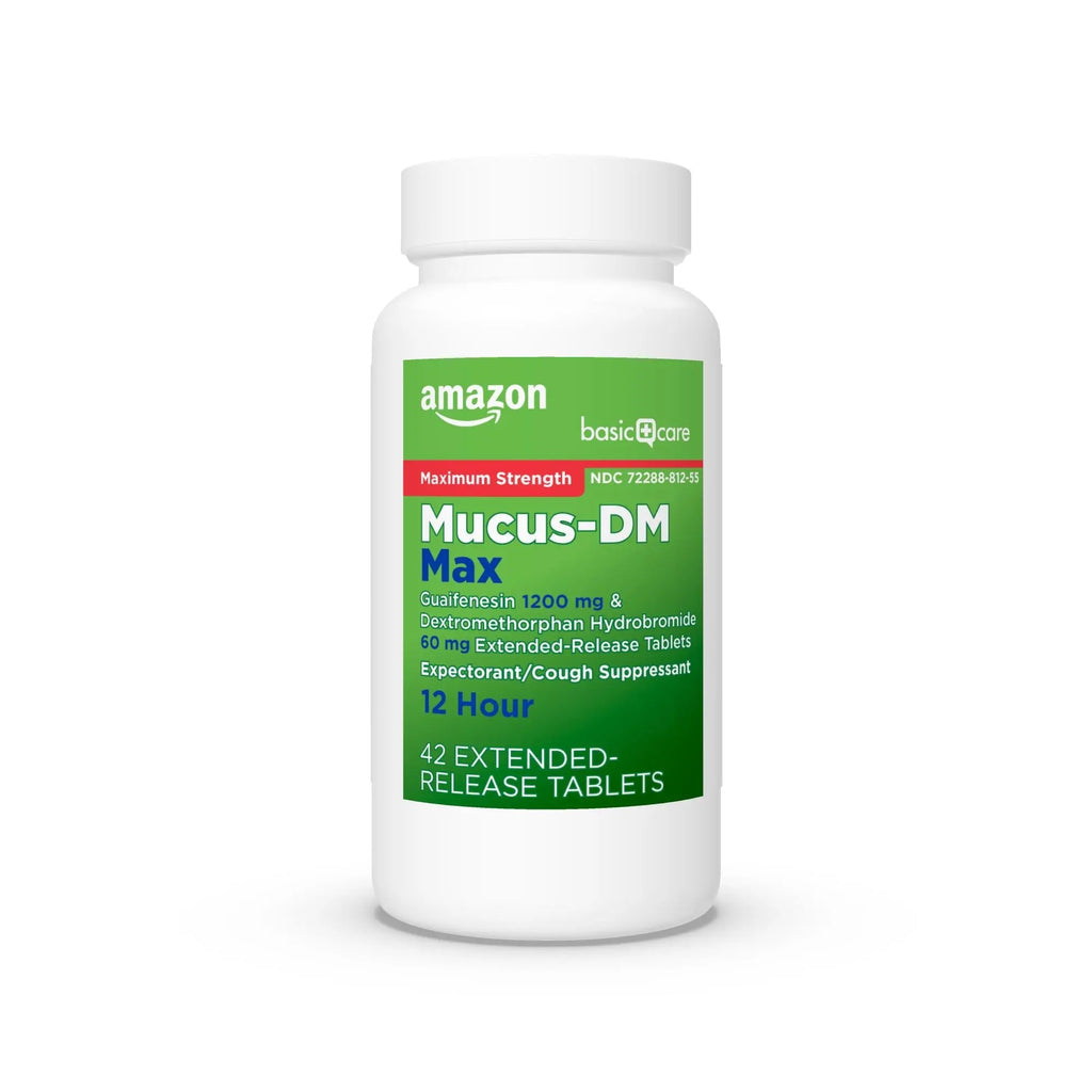 Amazon Basic Care Maximum Strength Mucus DM, Expectorant and Cough Suppressant Extended-Release Tablets, 42 Count - TrustMedUSA