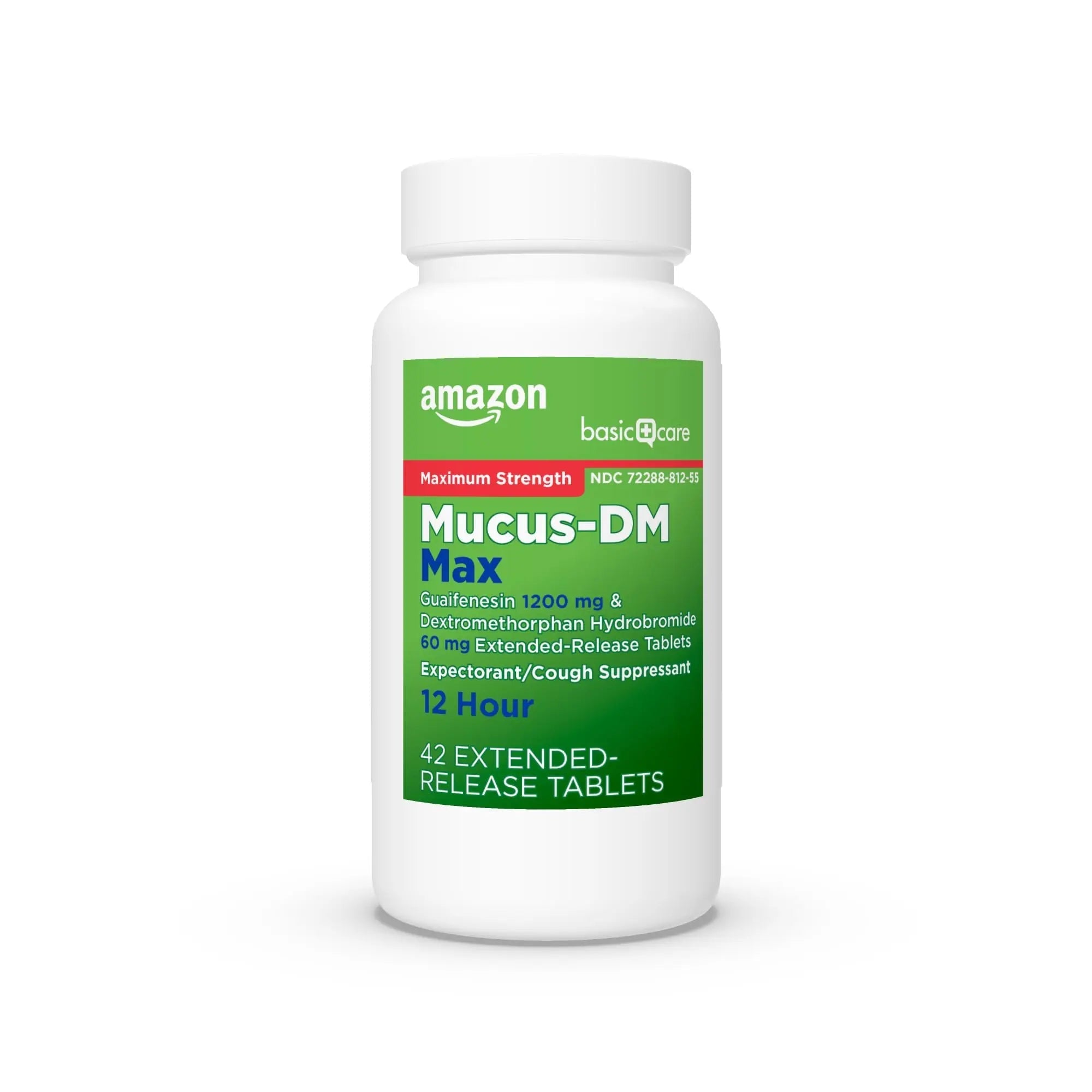 Amazon Basic Care Maximum Strength Mucus DM, Expectorant and Cough Suppressant Extended-Release Tablets, 42 Count - TrustMedUSA